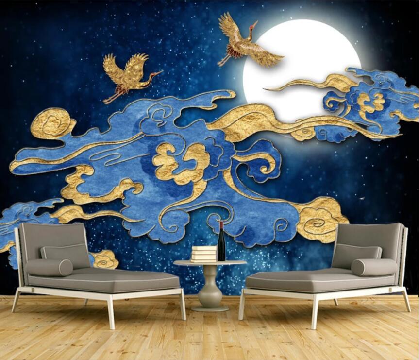 3D Golden Crane Cloud WC2519 Wall Murals