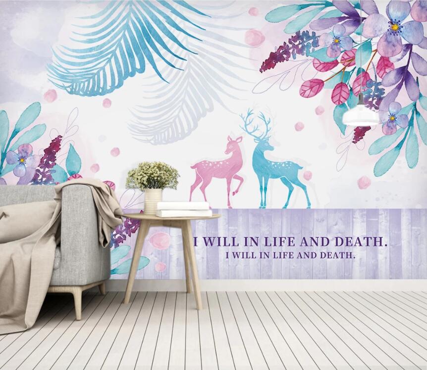 3D Pink Deer WC2225 Wall Murals