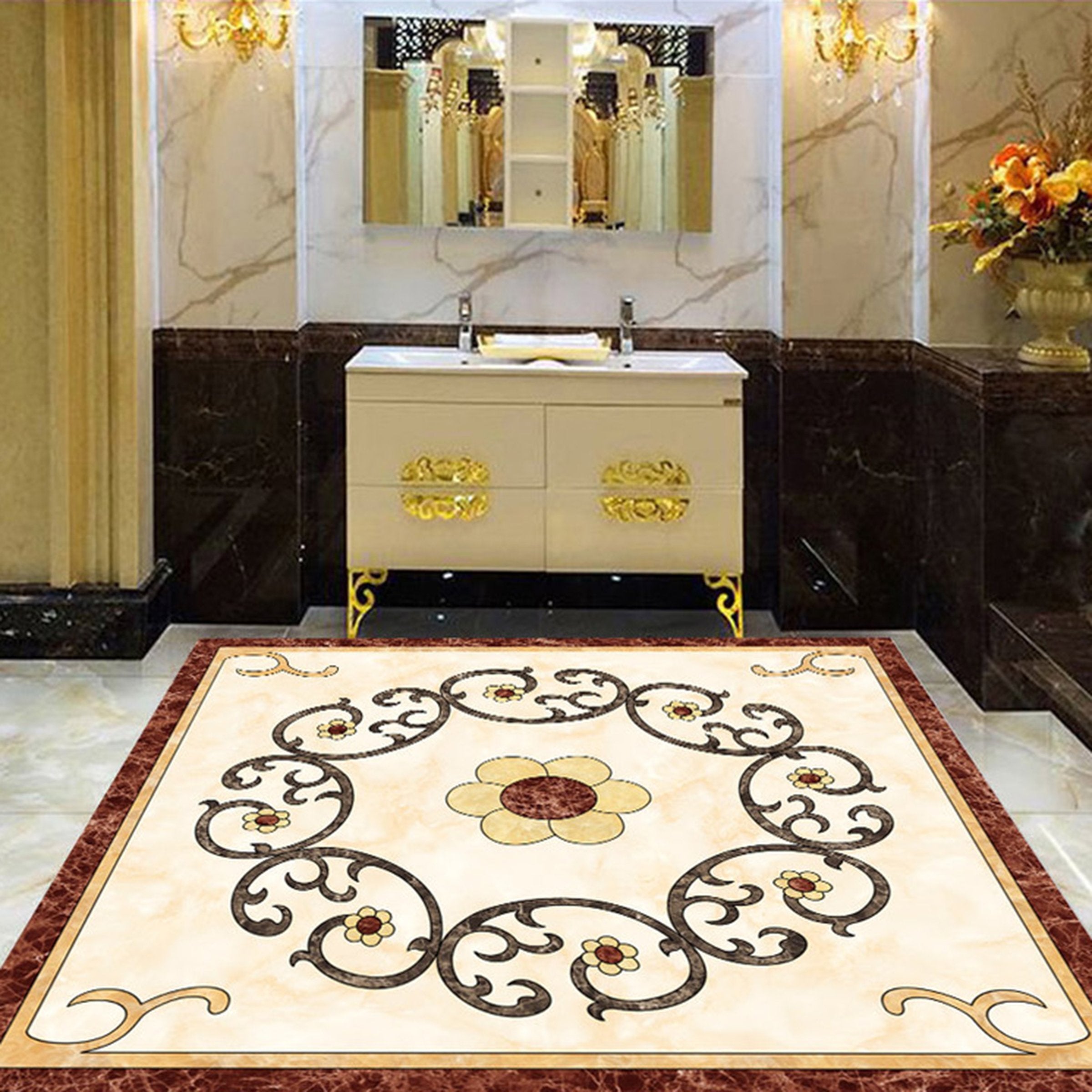 3D Black Pattern WG401 Floor Mural Wallpaper AJ Wallpaper 2 