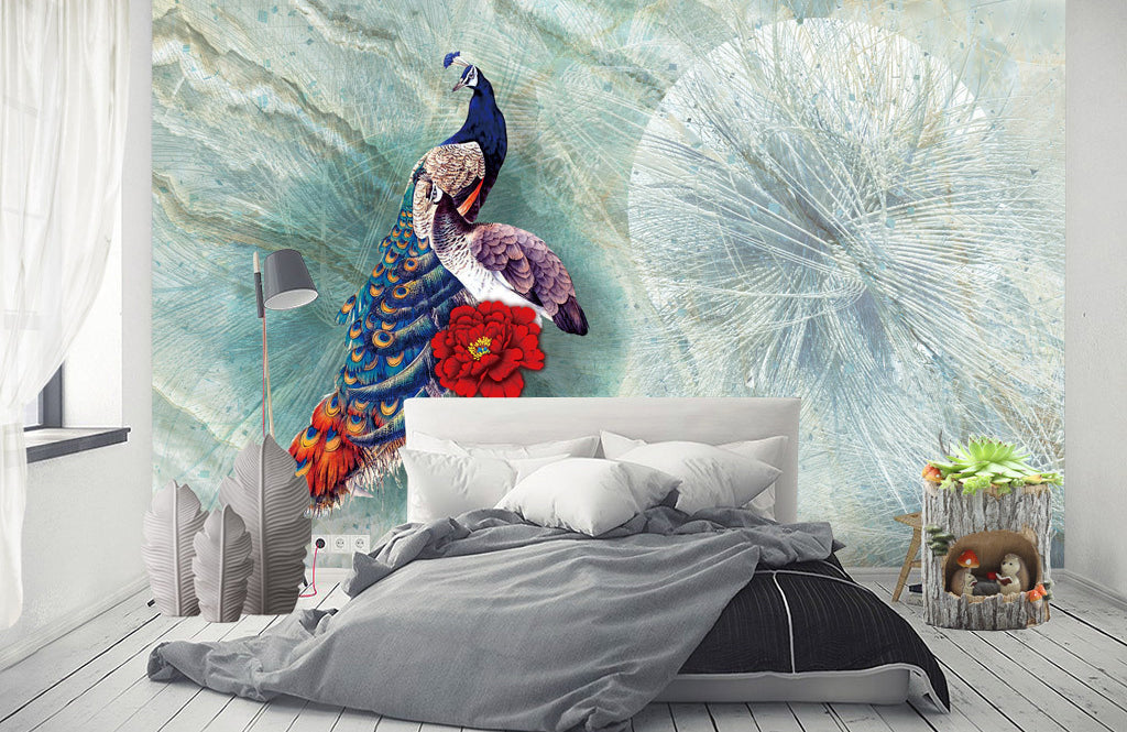 3D Flower Peacock WG213 Wall Murals