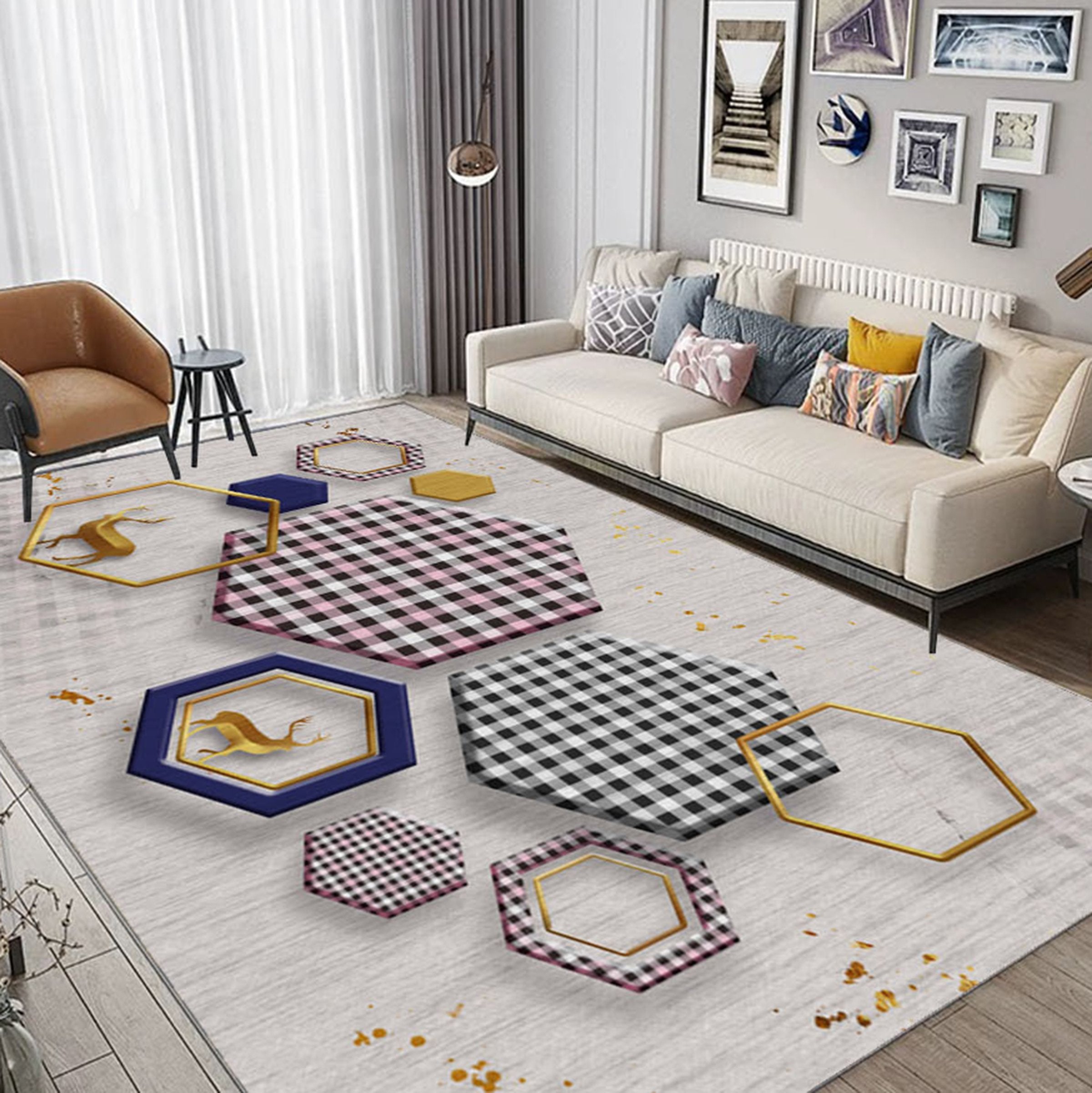 3D Color Geometry WG499 Non Slip Rug Mat Mat AJ Creativity Home 
