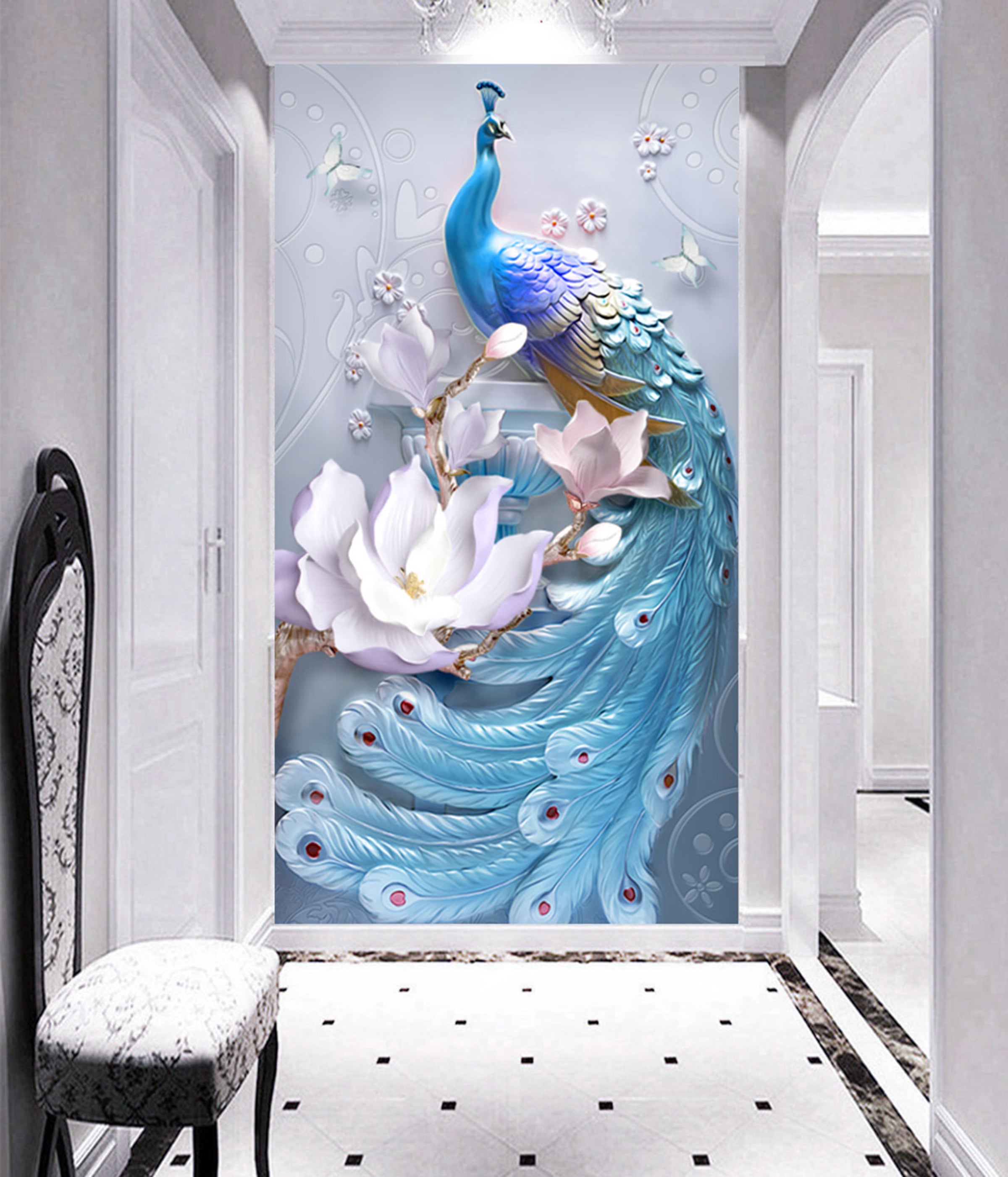 3D Lotus Peacock WG011 Wall Murals