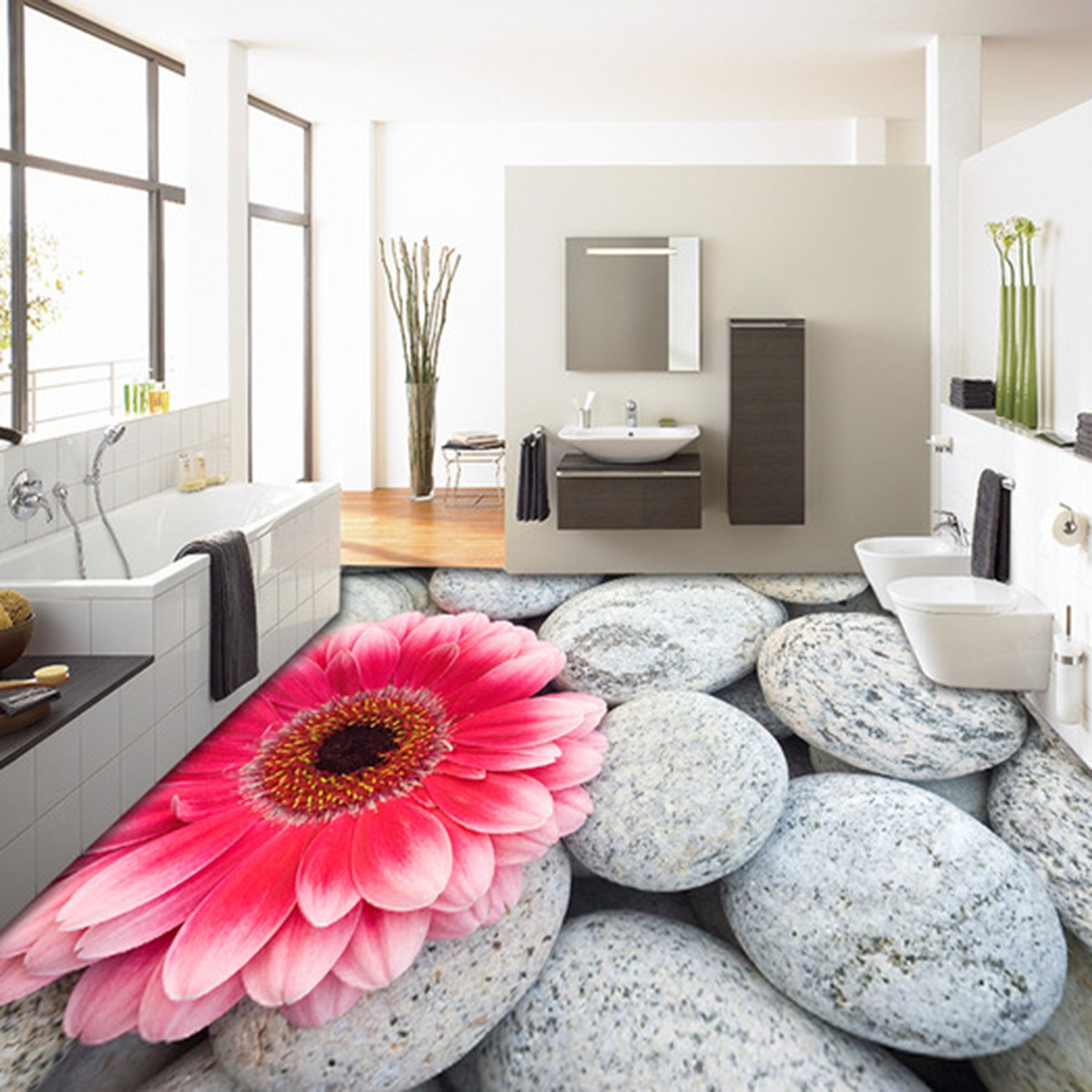3D Flower Stone WG159 Floor Mural Wallpaper AJ Wallpaper 2 