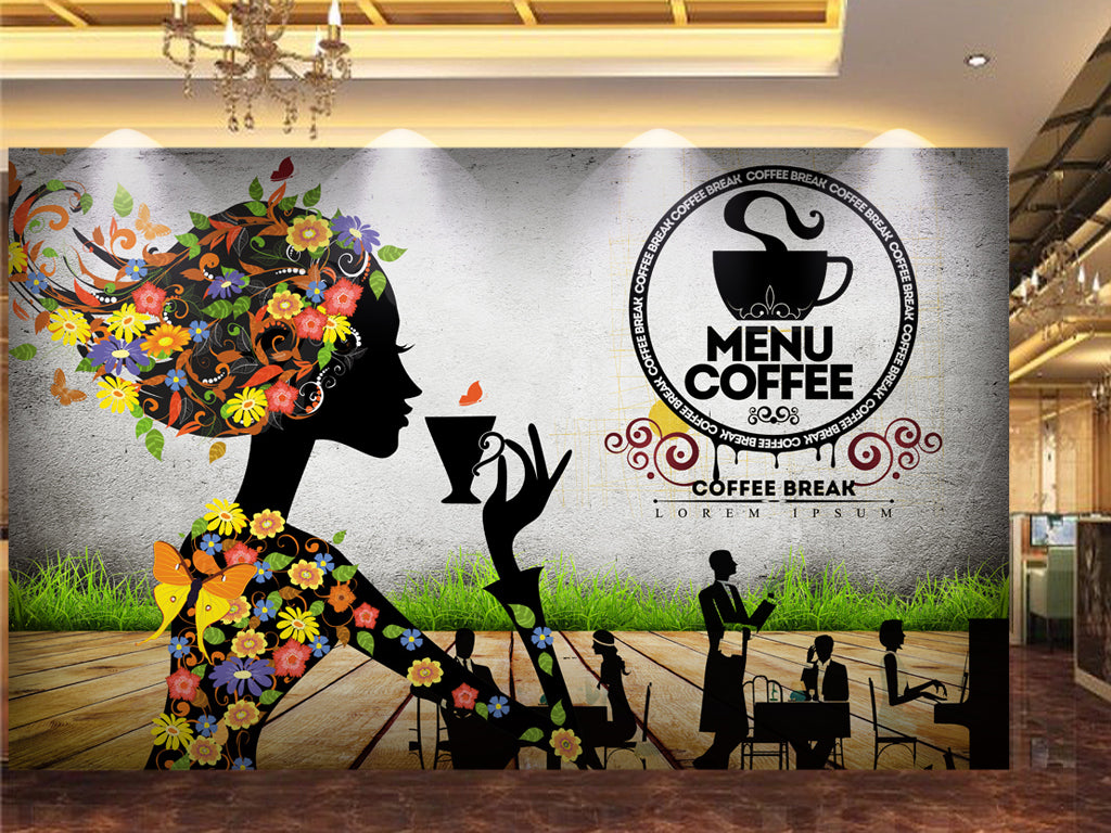 3D Woman Coffee WG079 Wall Murals