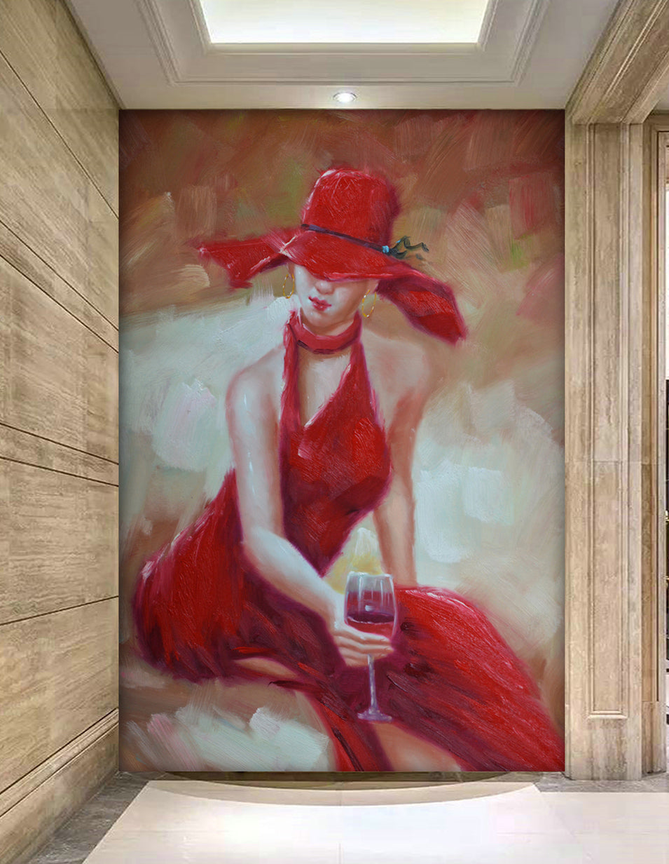 3D Woman Red Wine WG071 Wall Murals