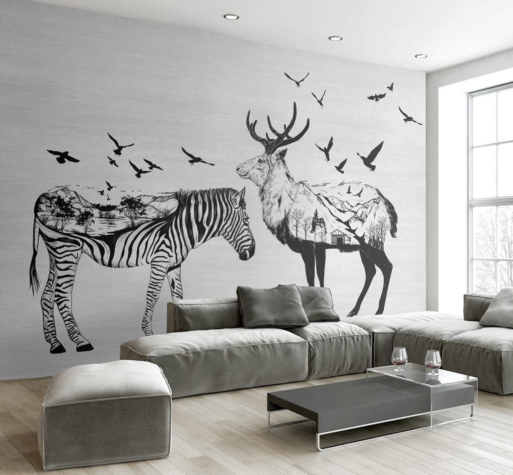 3D Zebra Deer WG231 Wall Murals