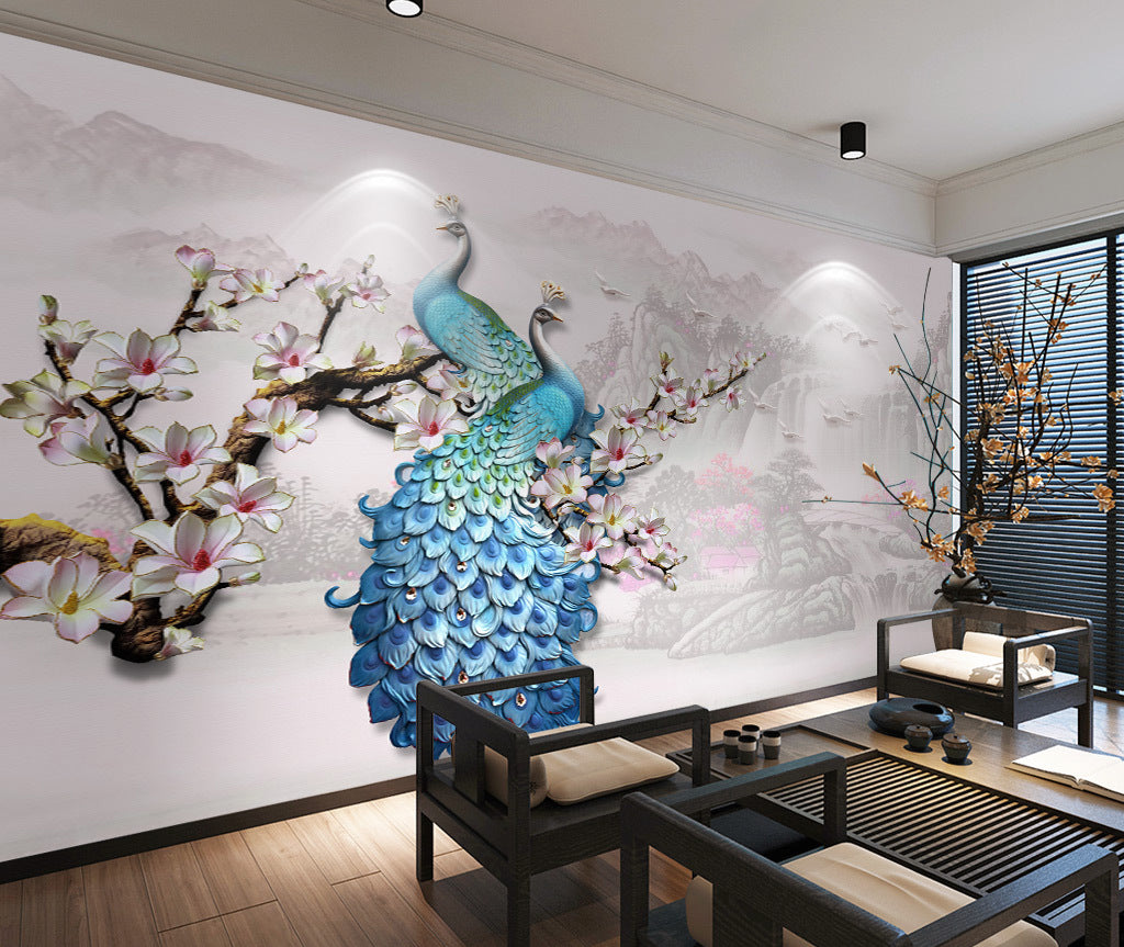 3D Peacock Flower WG026 Wall Murals