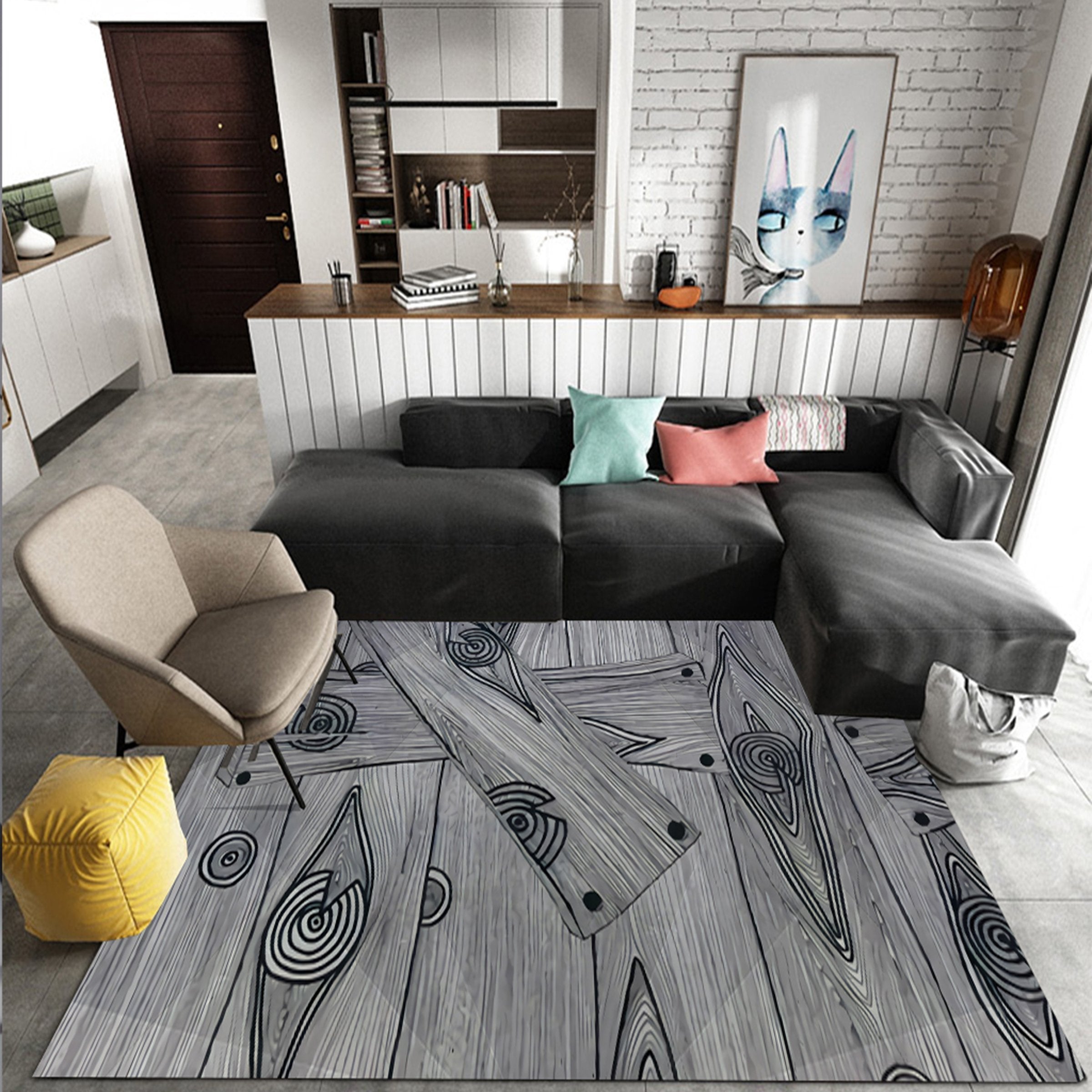 3D Black Pattern WG144 Non Slip Rug Mat Mat AJ Creativity Home 