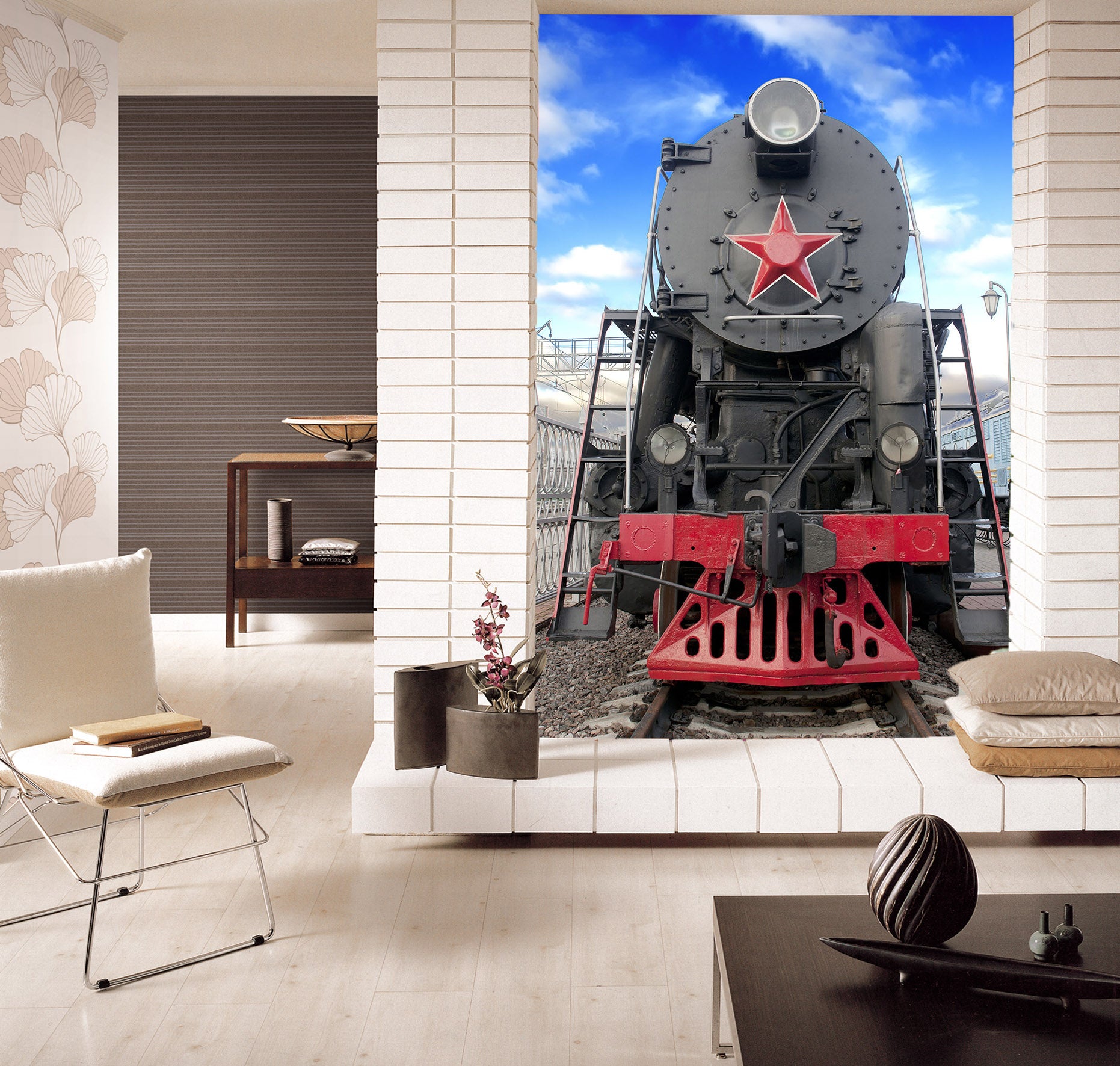 3D Vintage Train Head 434 Vehicle Wall Murals
