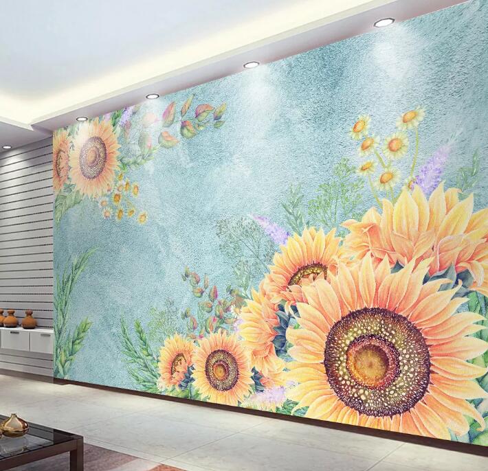 3D Sunflower 044 Wall Murals Wallpaper AJ Wallpaper 2 