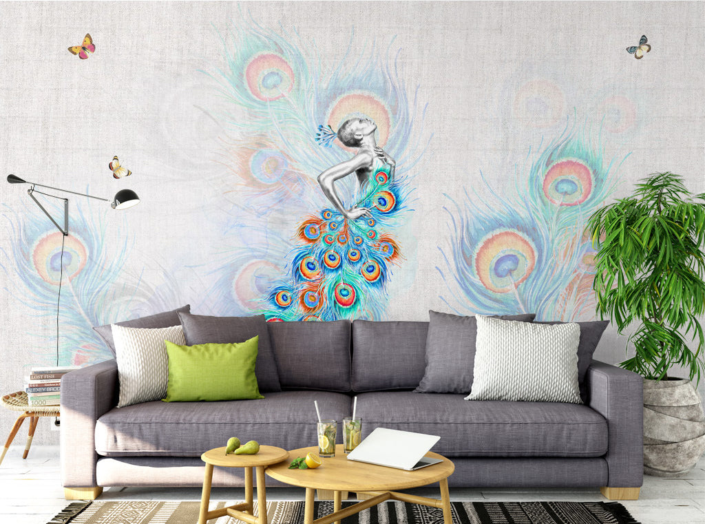 3D Peacock Dress WG089 Wall Murals
