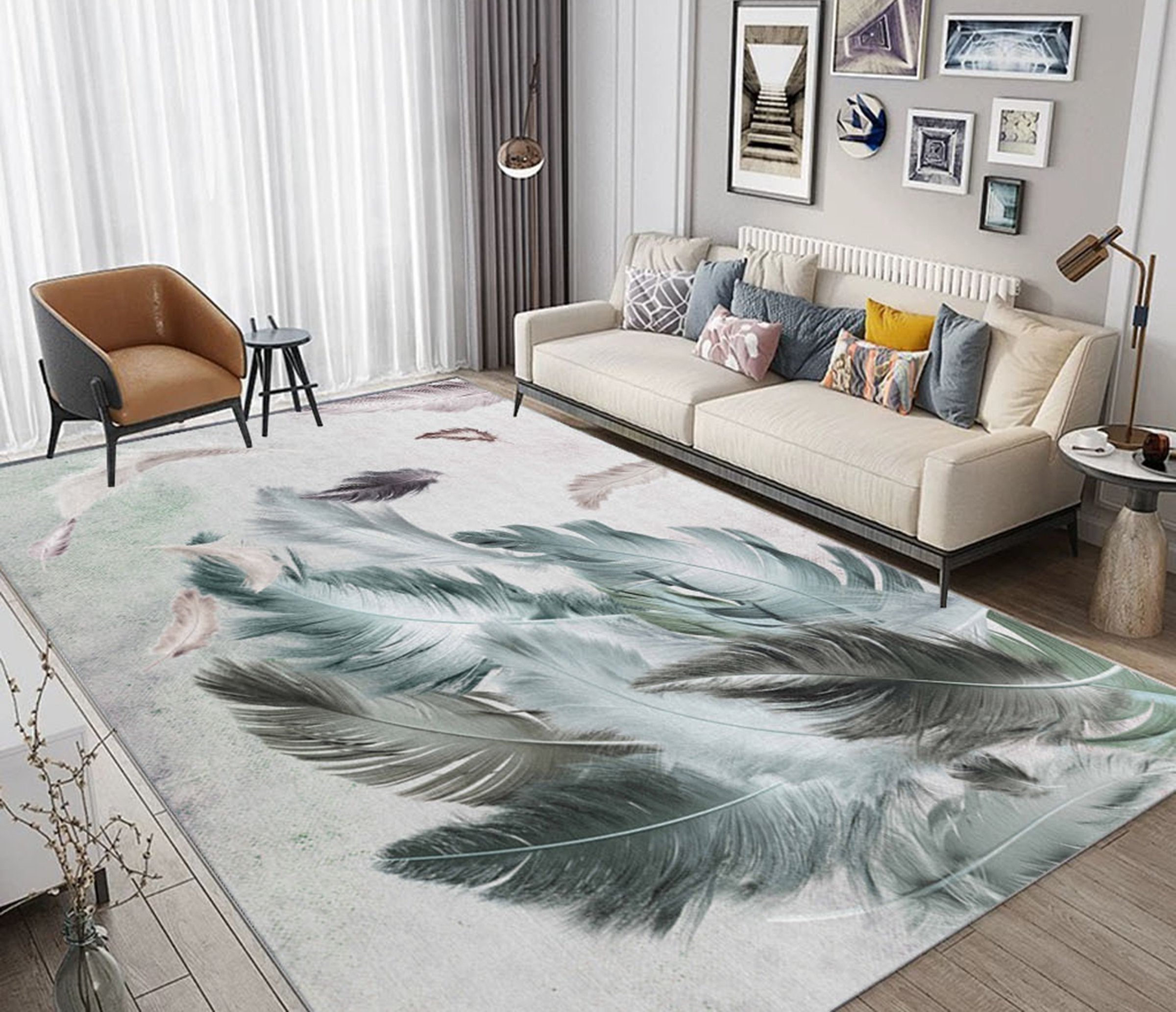 3D Gray Feather WG491 Non Slip Rug Mat Mat AJ Creativity Home 