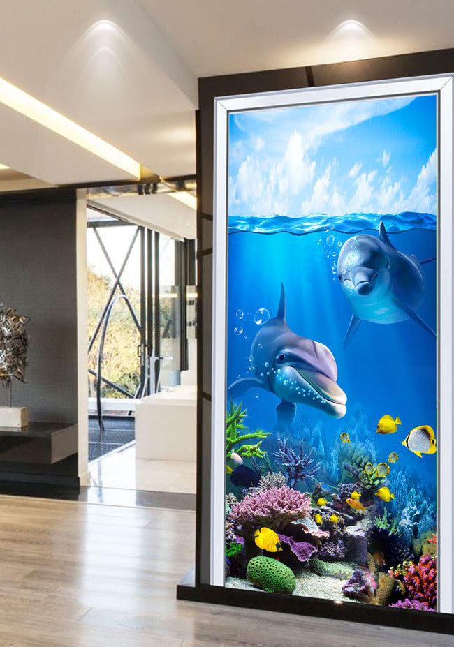 3D Coral Dolphins WG156 Wall Murals