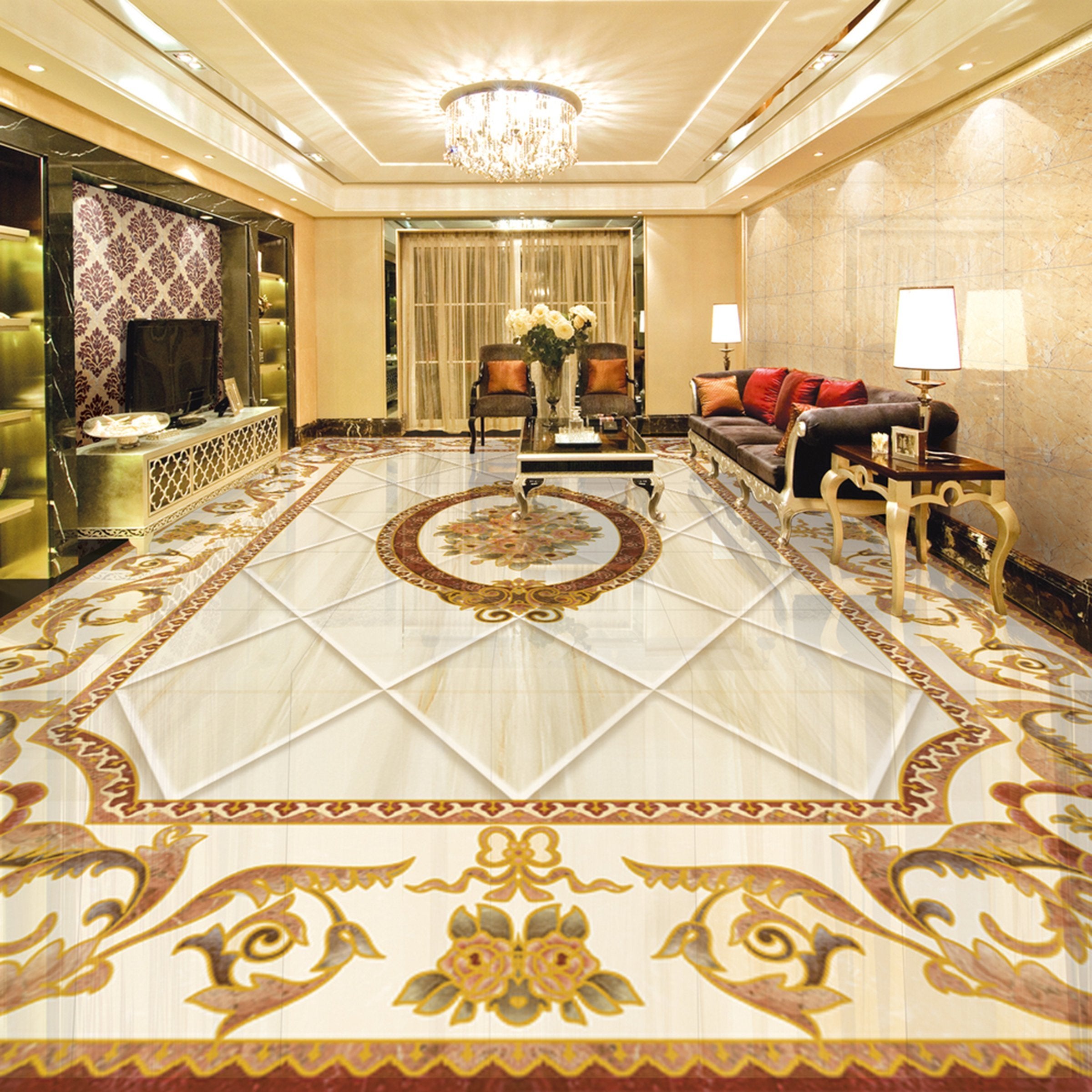 3D Golden Marble Pattern WG316 Floor Mural Wallpaper AJ Wallpaper 2 
