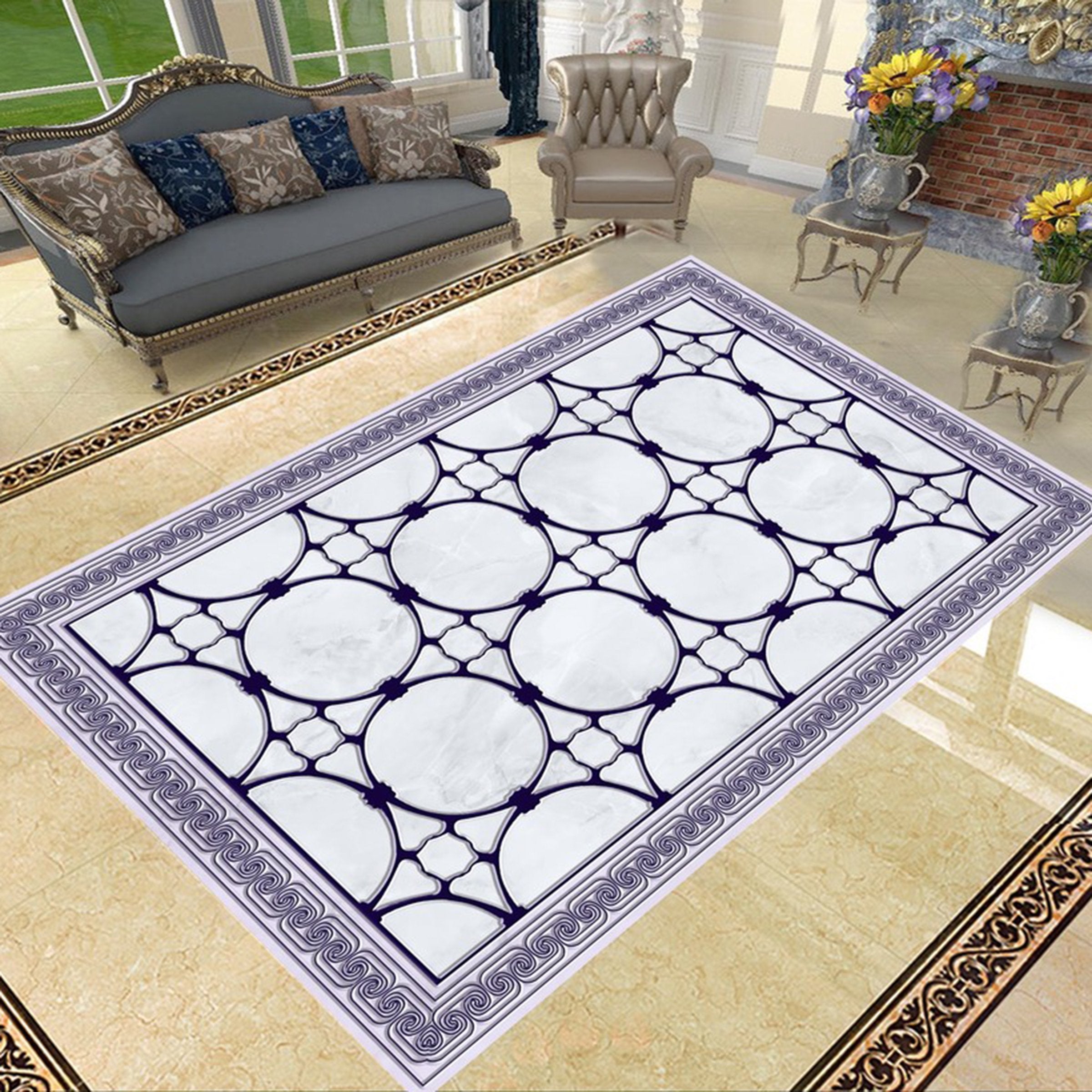 3D Blue Circular Pattern WG411 Floor Mural Wallpaper AJ Wallpaper 2 