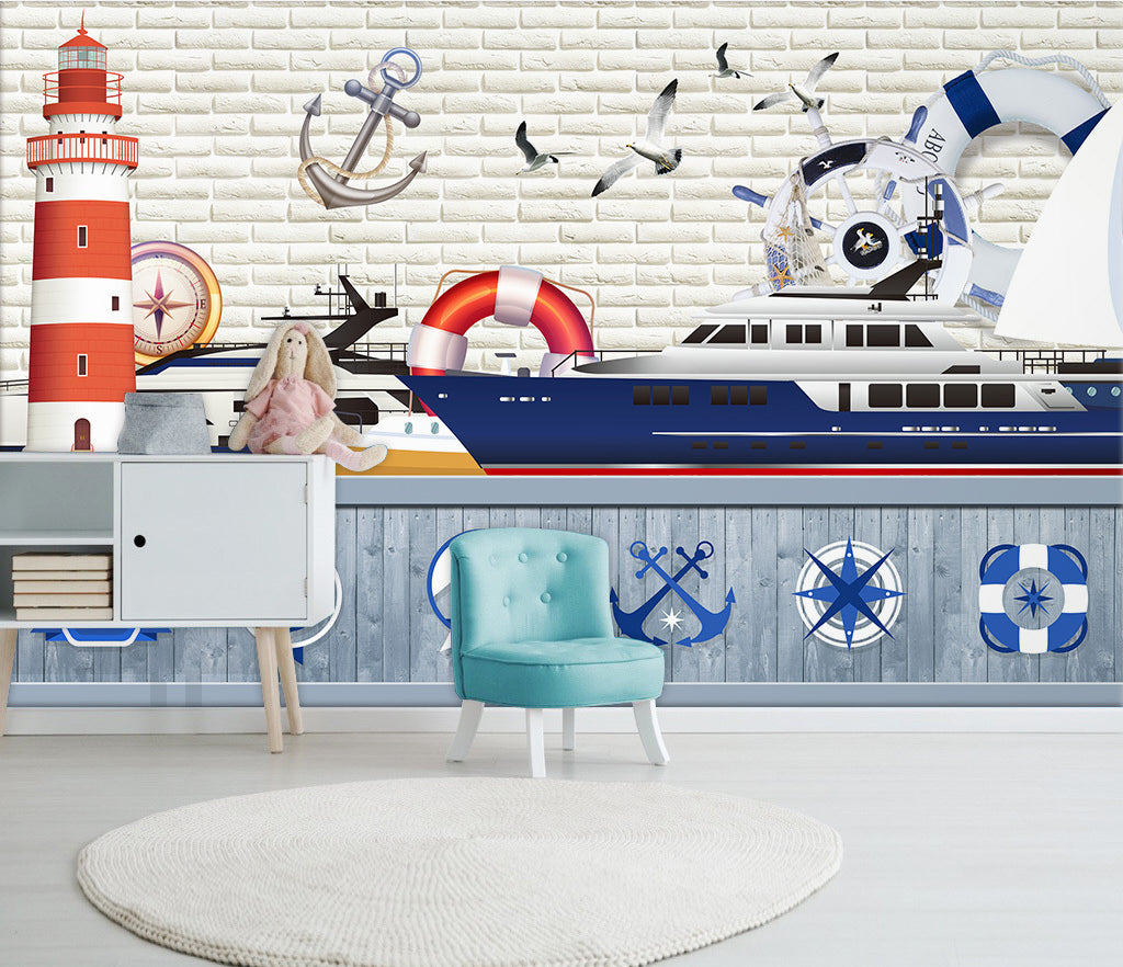 3D Lighthouse Ship WG435 Wall Murals