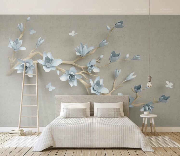 3D Blue Flowers WC203 Wall Murals