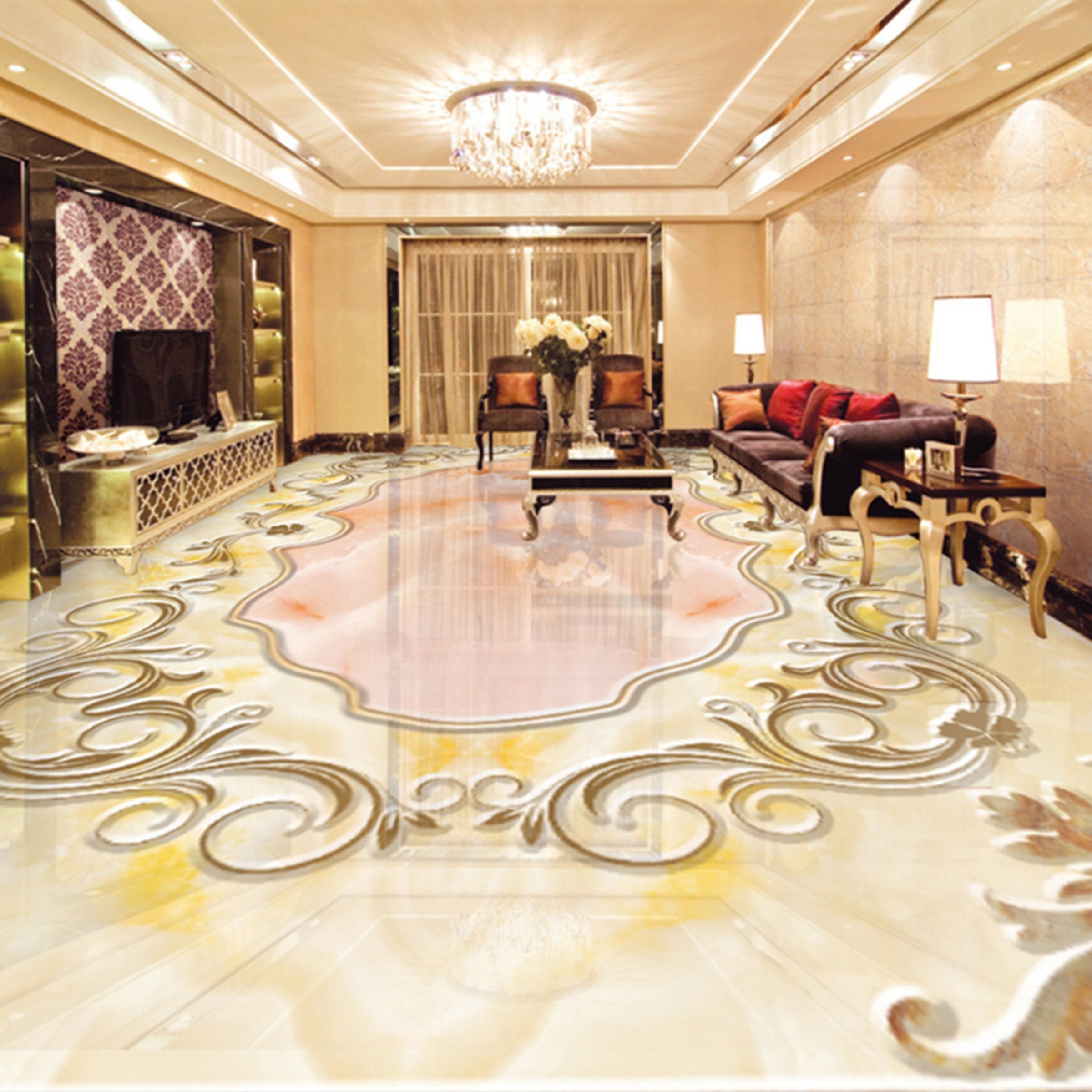 3D Golden Lace WG186 Floor Mural Wallpaper AJ Wallpaper 2 
