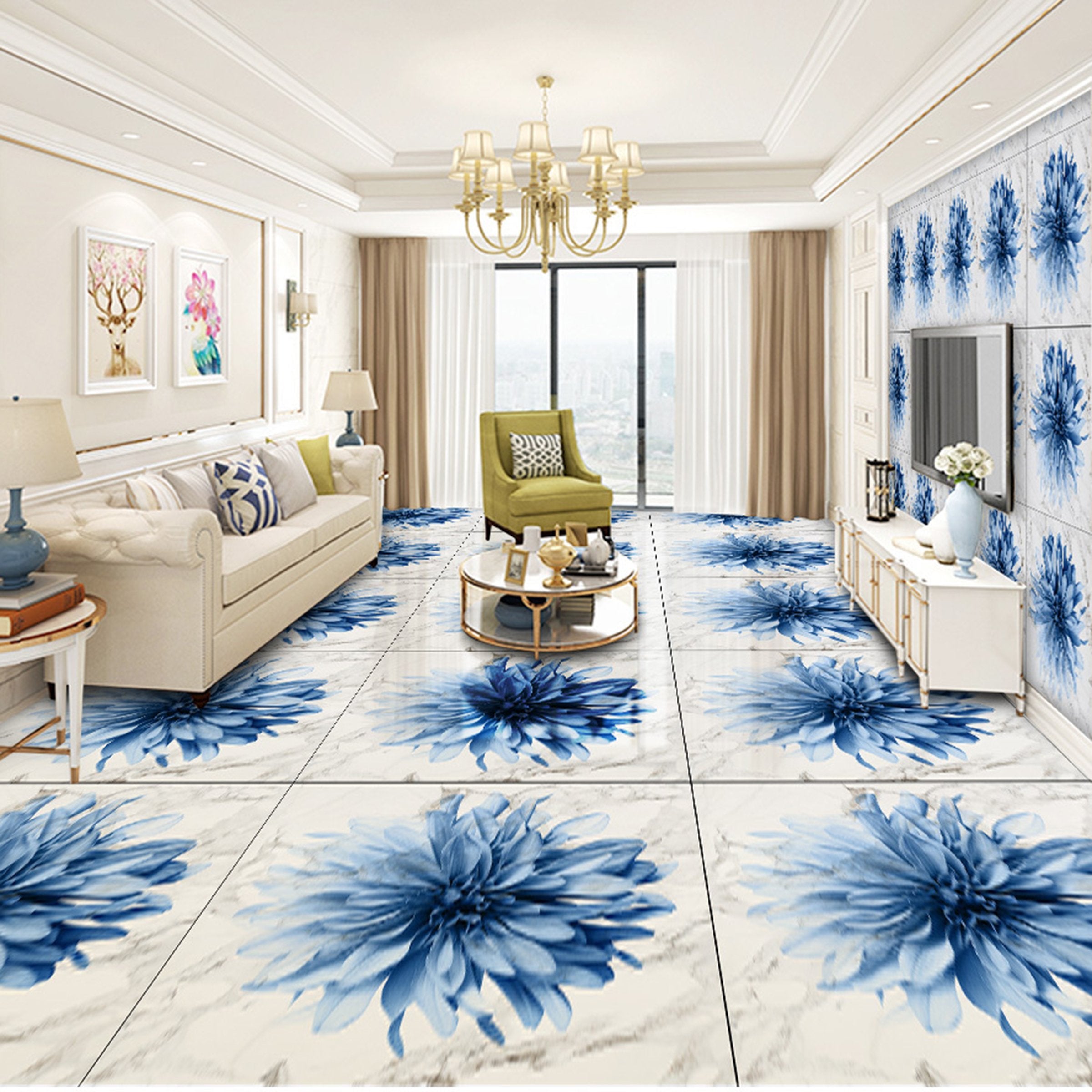 3D Blue Petals WG656 Floor Mural Wallpaper AJ Wallpaper 2 
