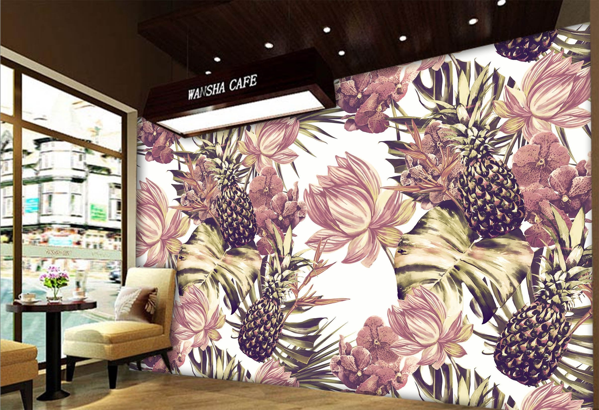 3D Flowers And Pineapple Pattern 641 Wallpaper AJ Wallpaper 