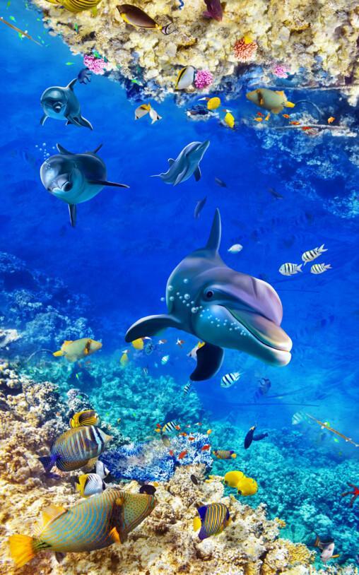 3D Coral And Fish Floor Mural Wallpaper AJ Wallpaper 2 