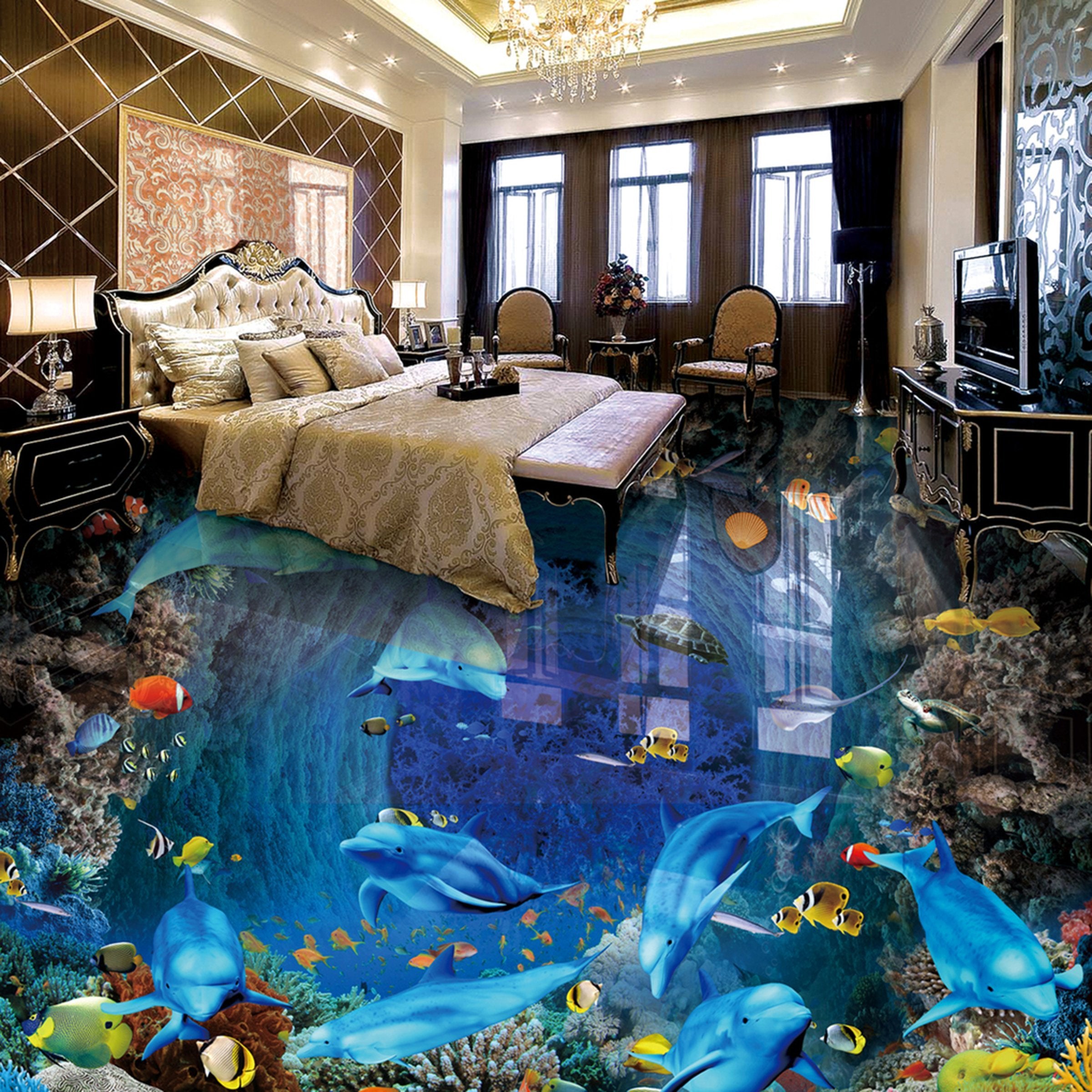 3D Cute Dolphin WG601 Floor Mural Wallpaper AJ Wallpaper 2 