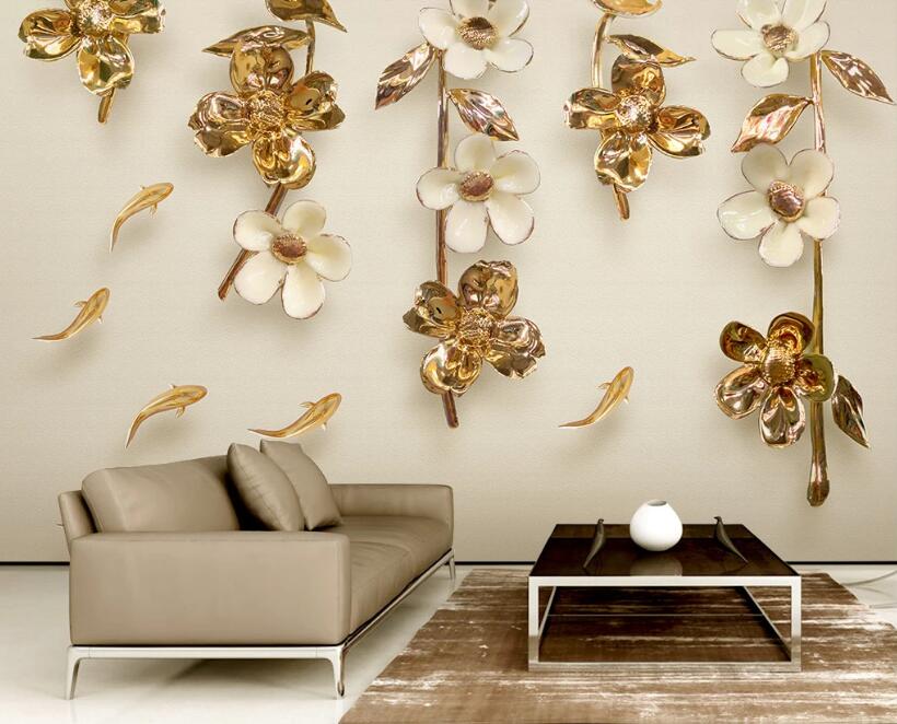 3D Golden Flowers WG85 Wall Murals Wallpaper AJ Wallpaper 2 