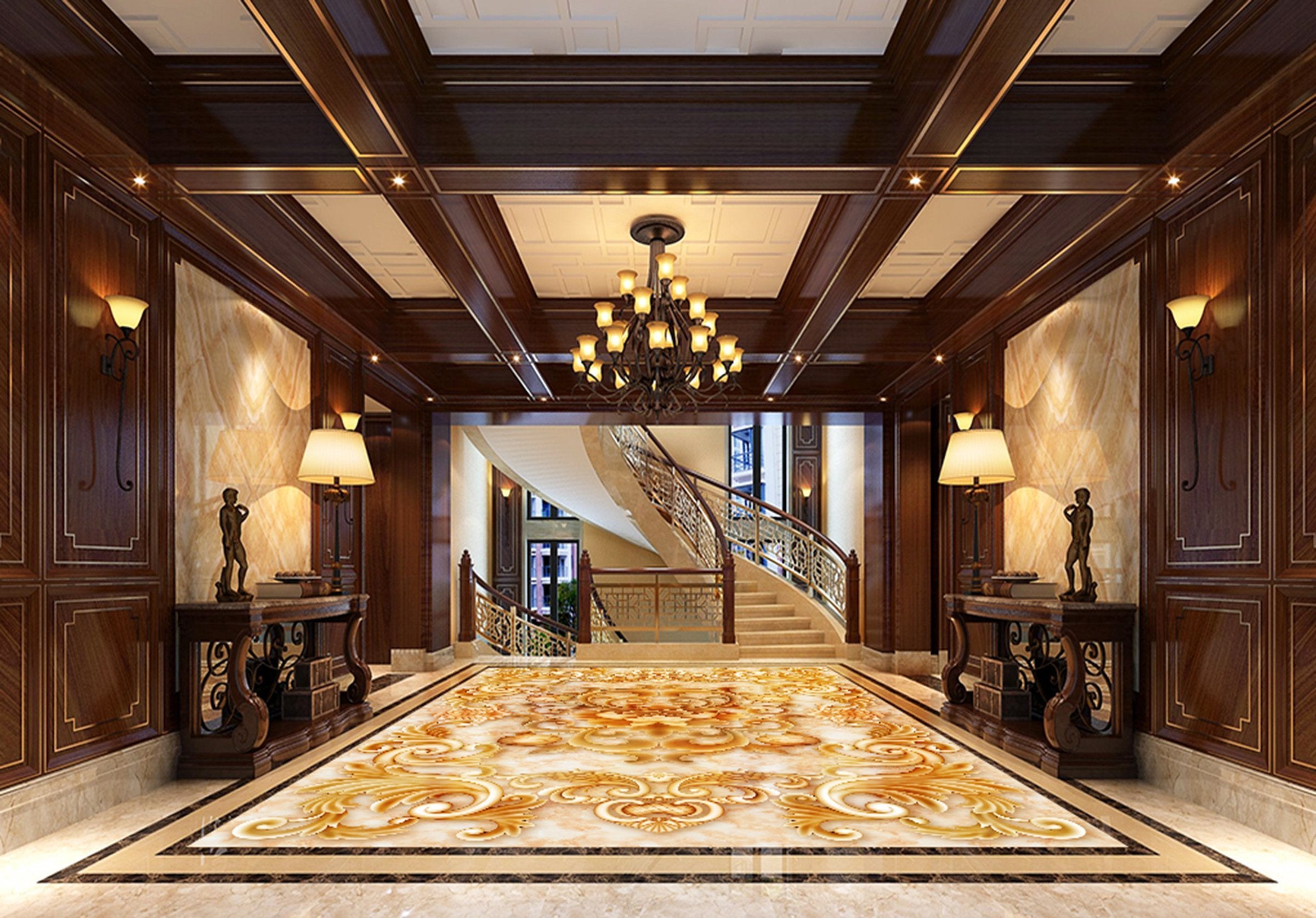 3D Golden Stripes WG107 Floor Mural Wallpaper AJ Wallpaper 2 