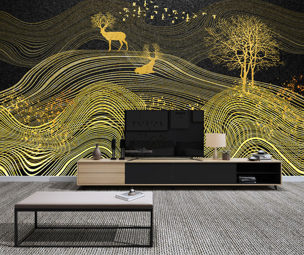 3D Golden Deer WG059 Wall Murals