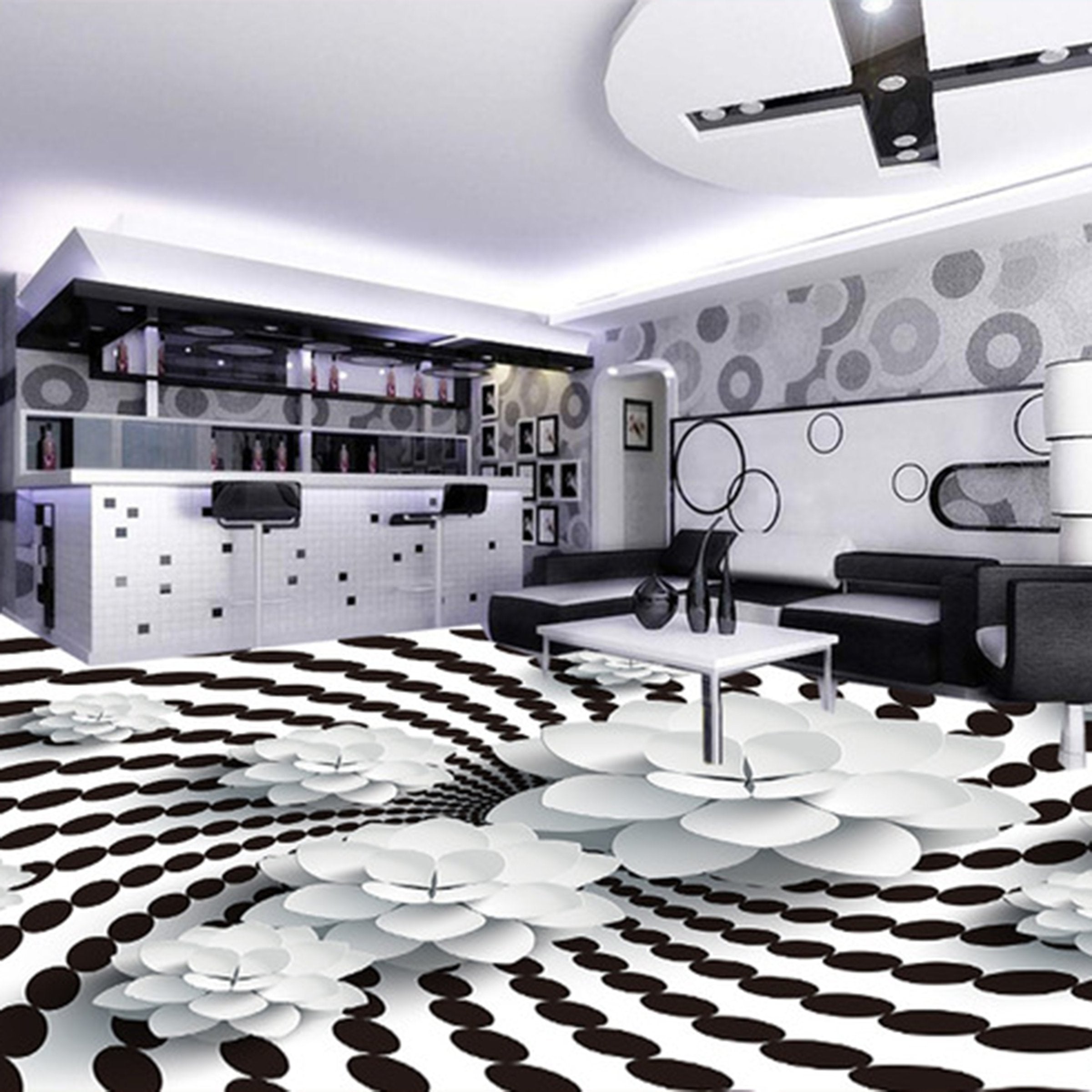 3D Black And White Diamond WG252 Floor Mural  Self-Adhesive Sticker Bathroom Non-slip Waterproof Flooring Murals