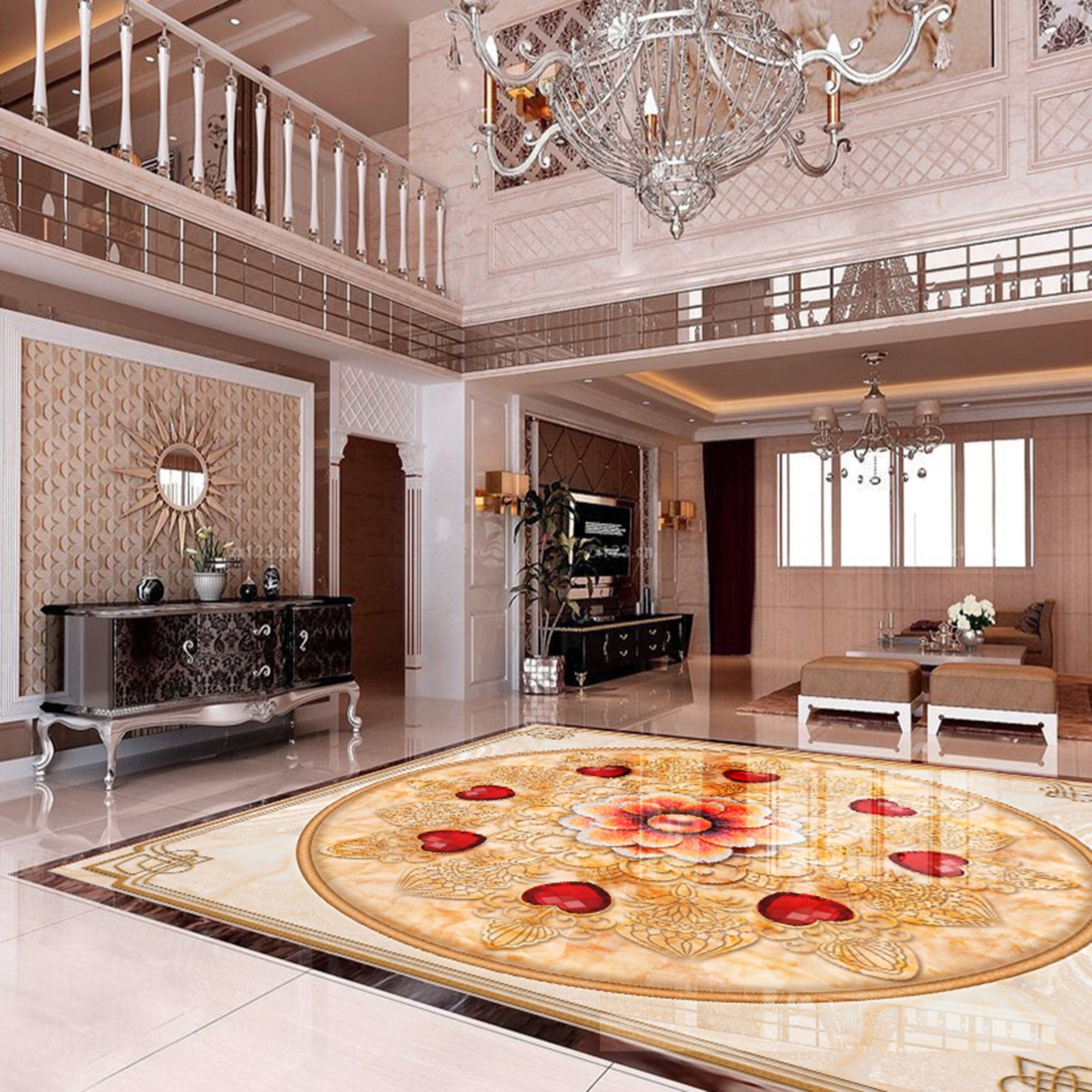 3D Red Gemstone Flower WG314 Floor Mural Wallpaper AJ Wallpaper 2 