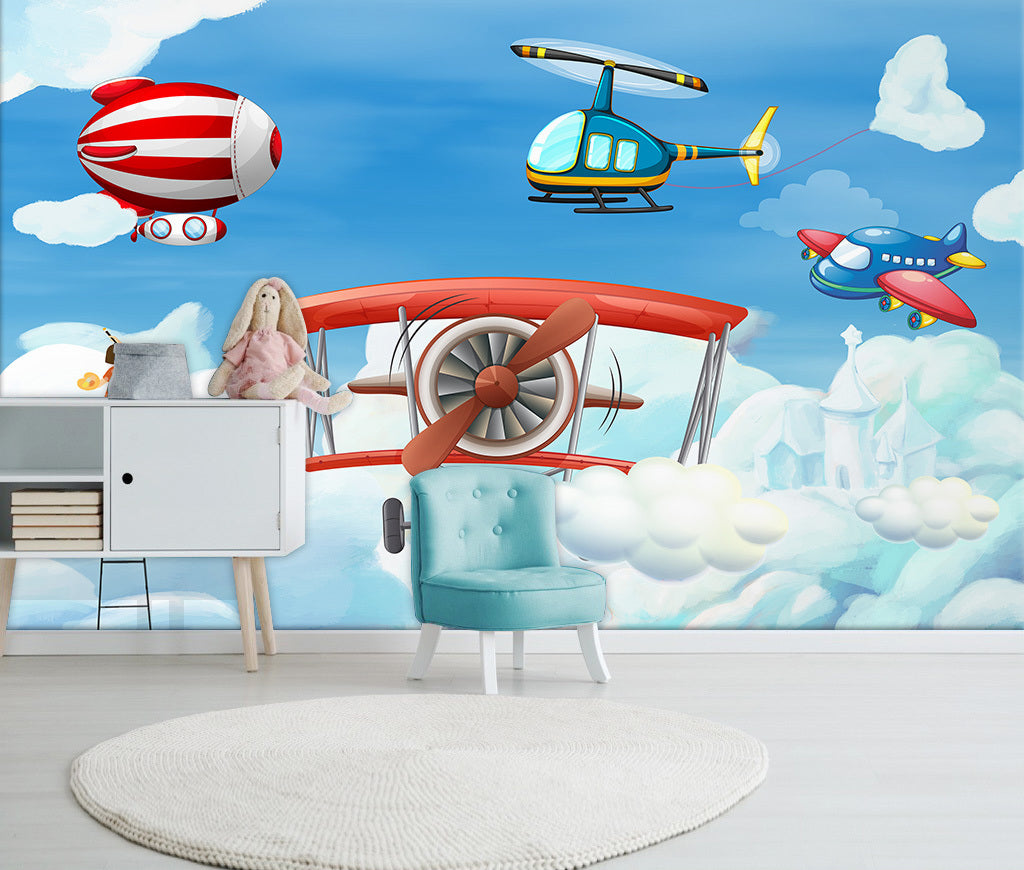 3D Cute Helicopter WG452 Wall Murals