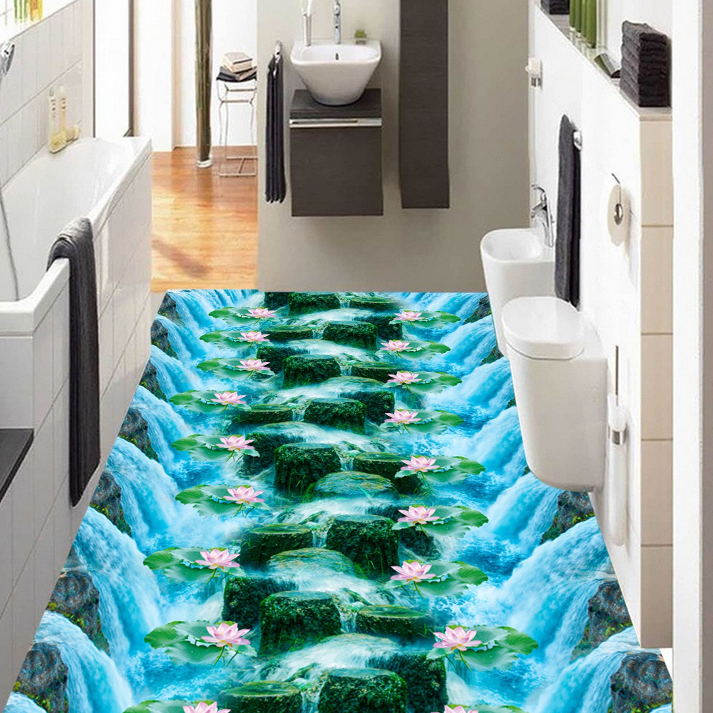 3D Water Lotus WG379 Floor Mural Wallpaper AJ Wallpaper 2 