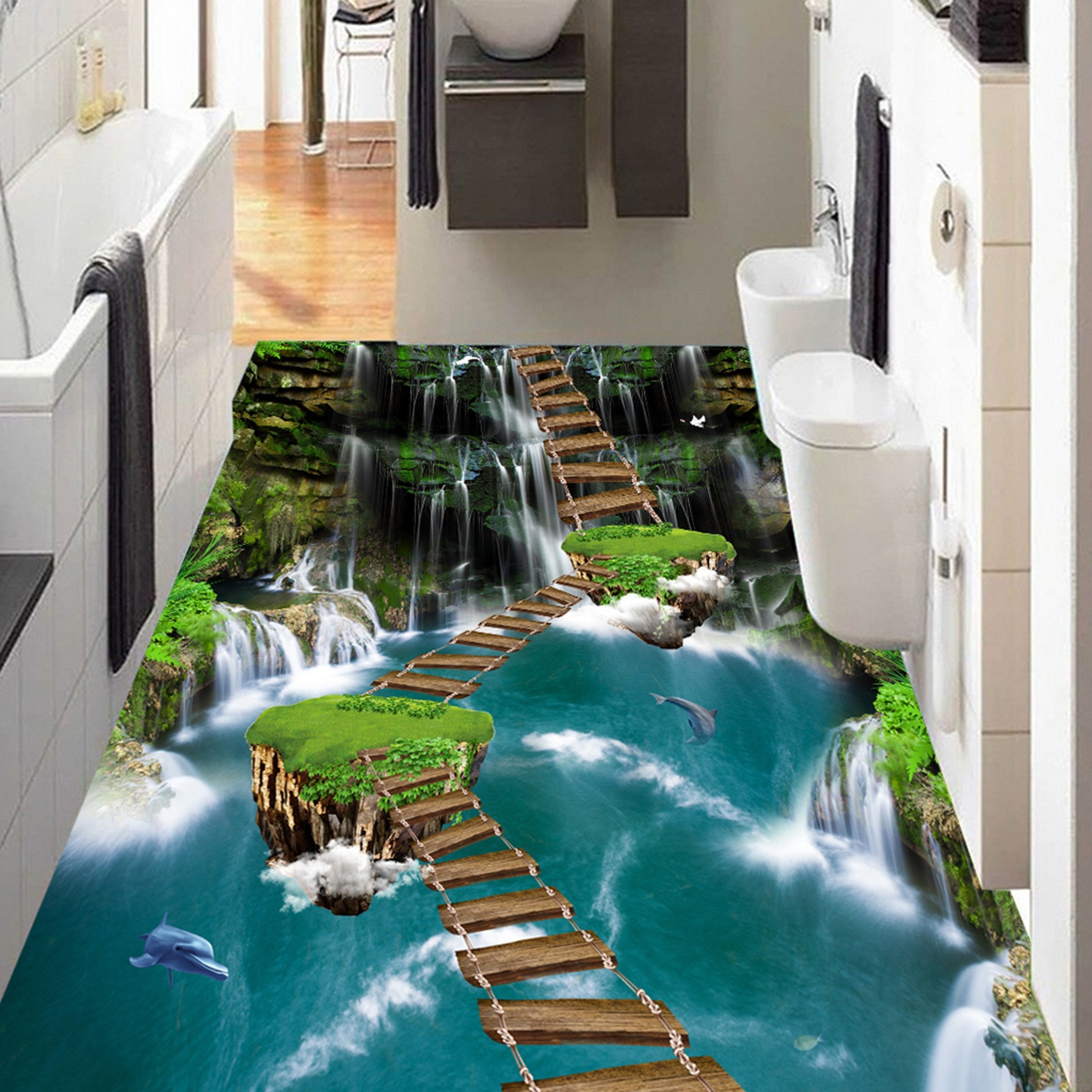3D Wooden Bridge WG323 Floor Mural Wallpaper AJ Wallpaper 2 