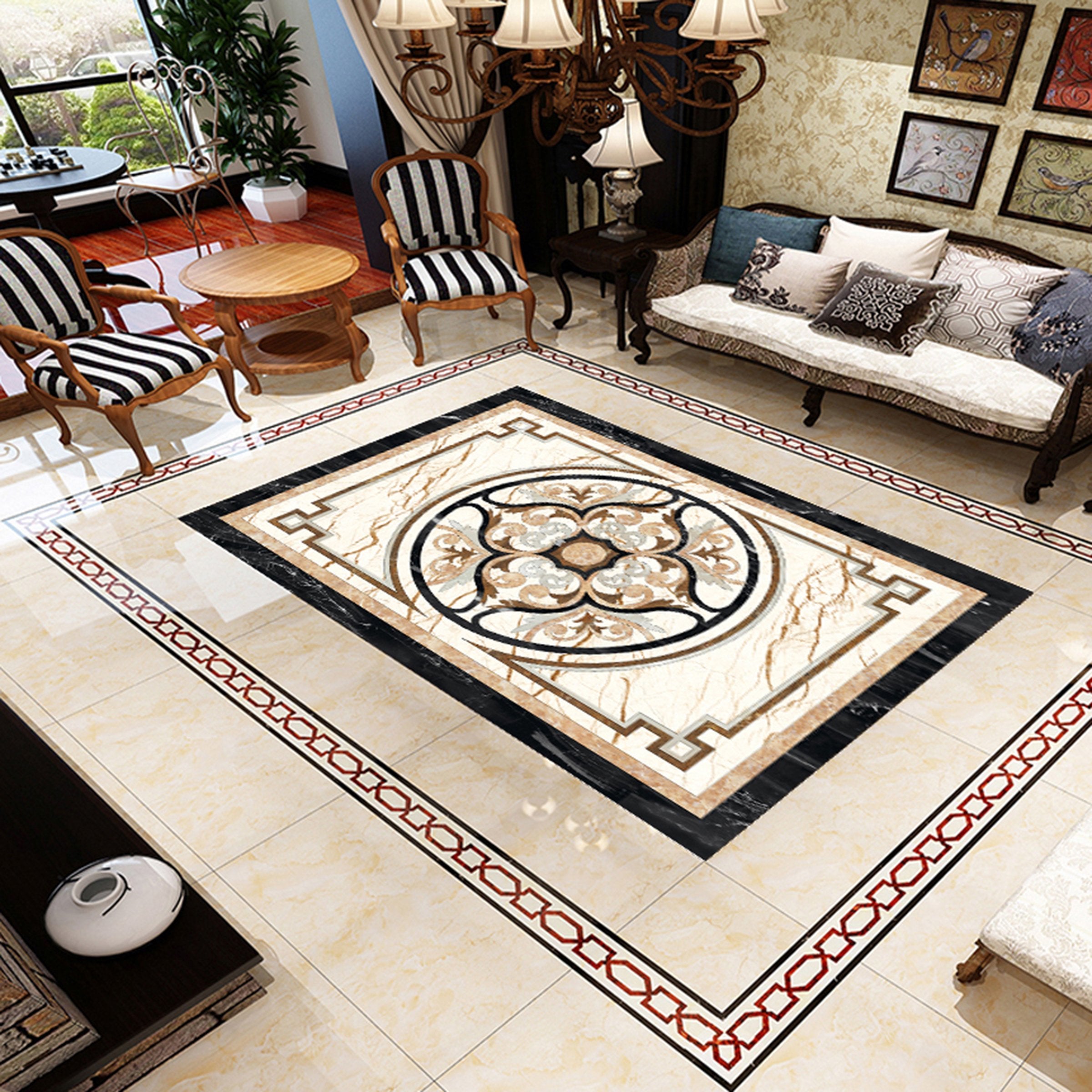 3D Black Orange Pattern WG730 Floor Mural Wallpaper AJ Wallpaper 2 