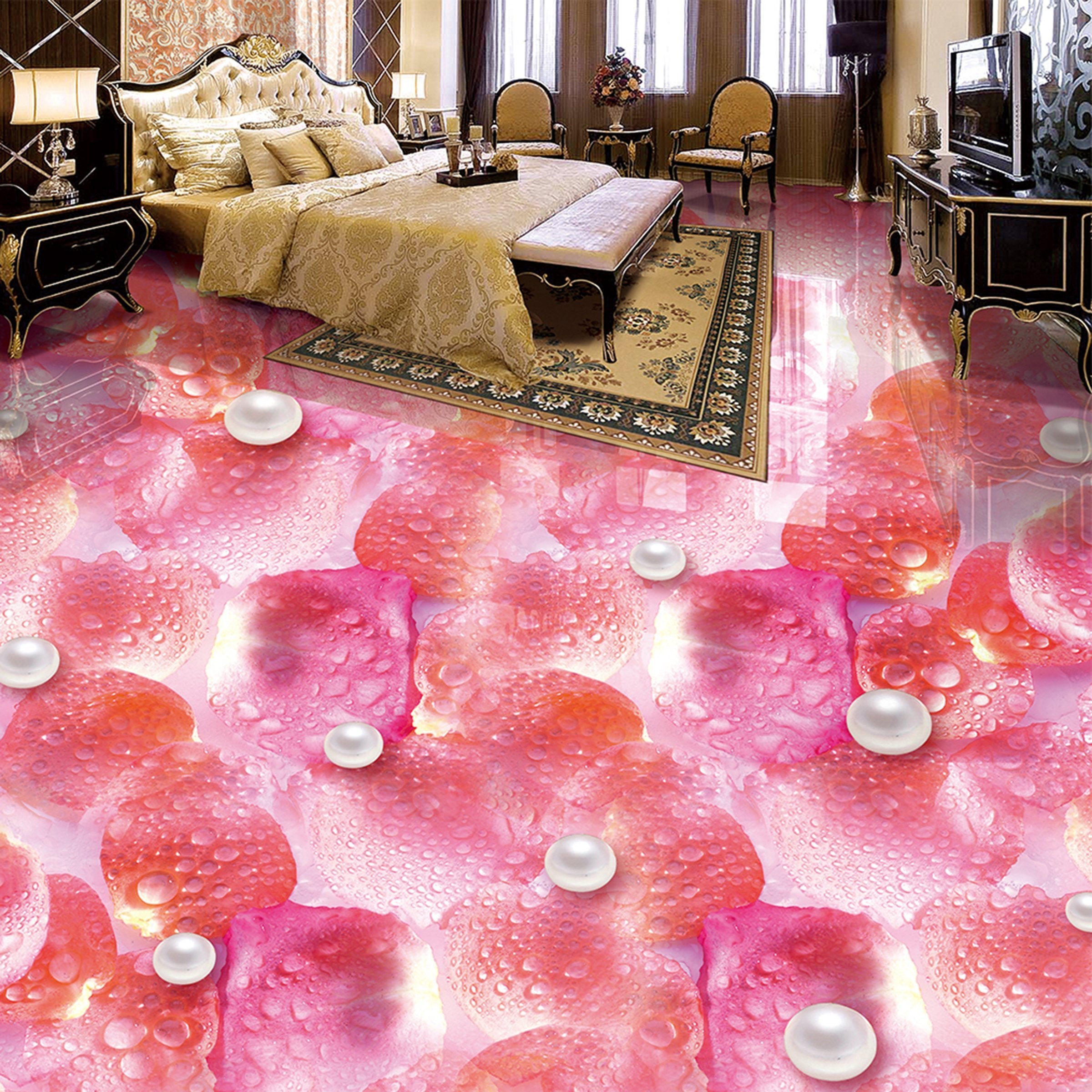 3D Pink Petal Pearl WG380 Floor Mural Wallpaper AJ Wallpaper 2 