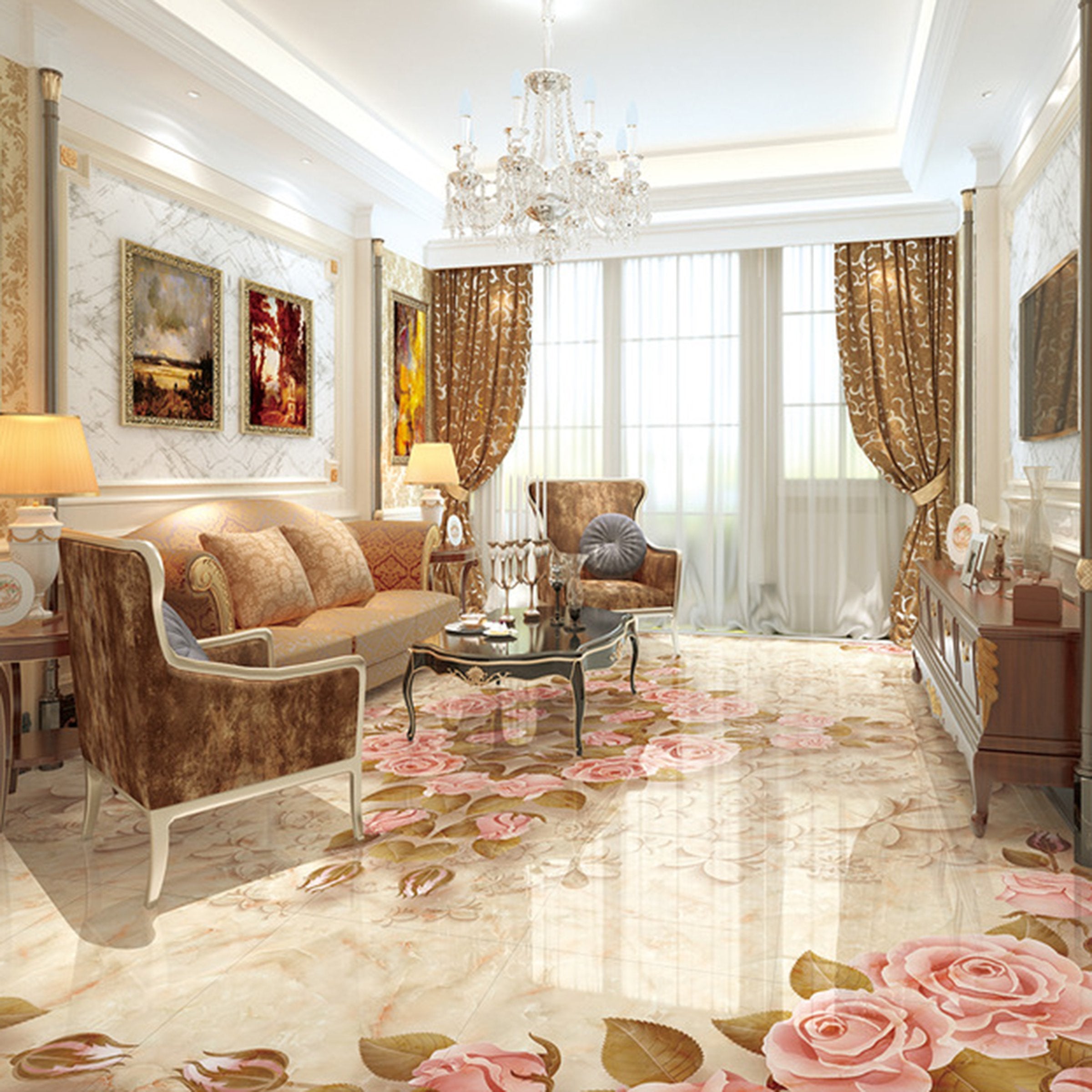 3D Pink Flowers WG025 Floor Mural Wallpaper AJ Wallpaper 2 