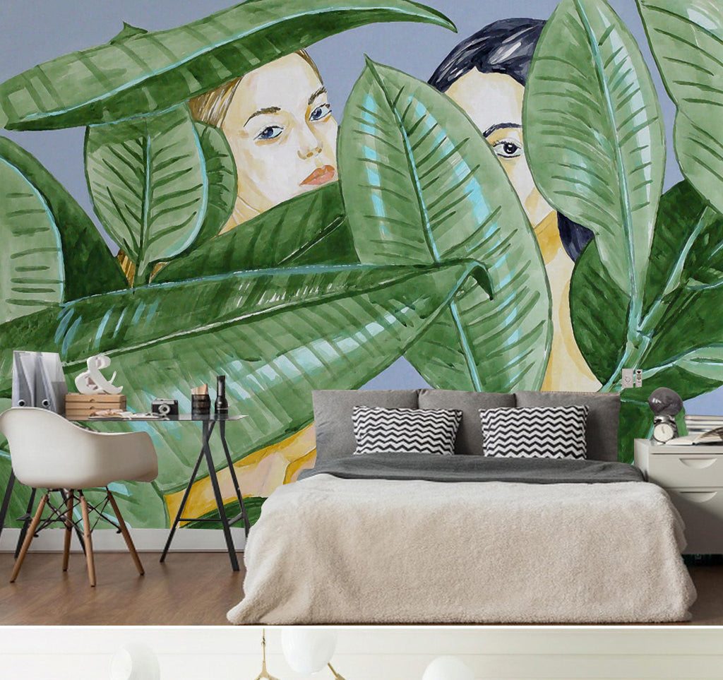 3D Leaves Girl WC027 Wall Murals