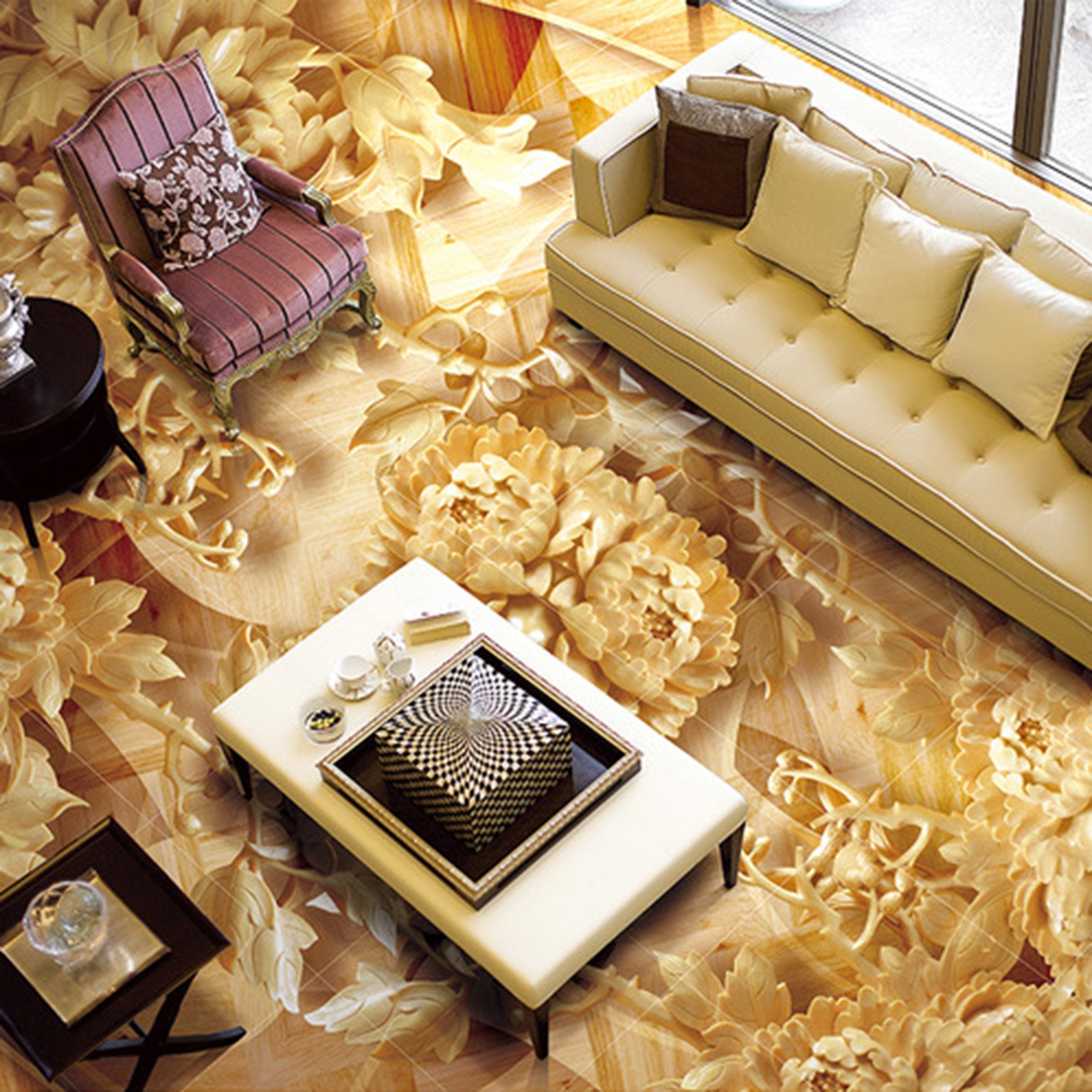 3D Golden Marble Lace WG271 Floor Mural Wallpaper AJ Wallpaper 2 