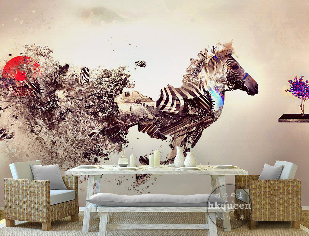 3D Zebra Running WG064 Wall Murals