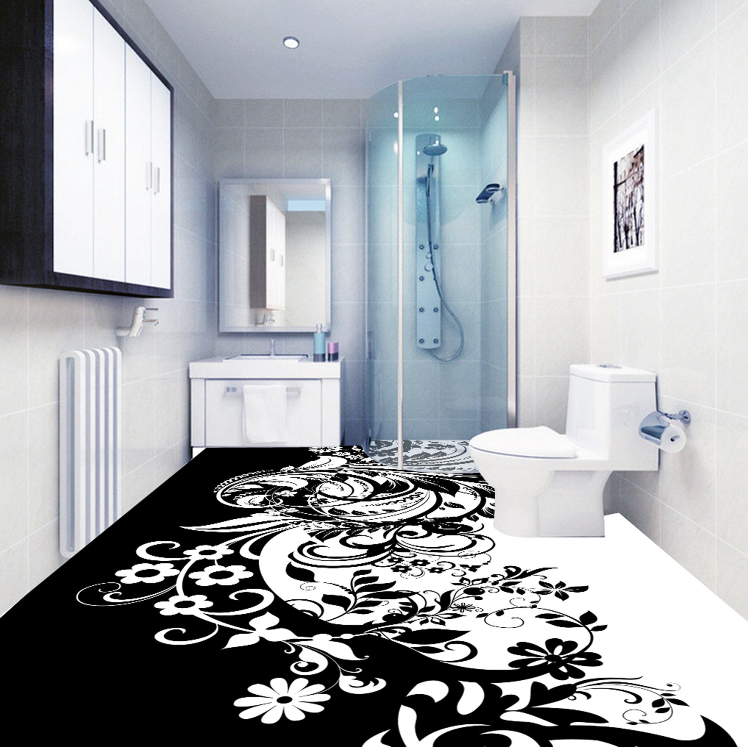 3D Black White Flowers WG356 Floor Mural Wallpaper AJ Wallpaper 2 