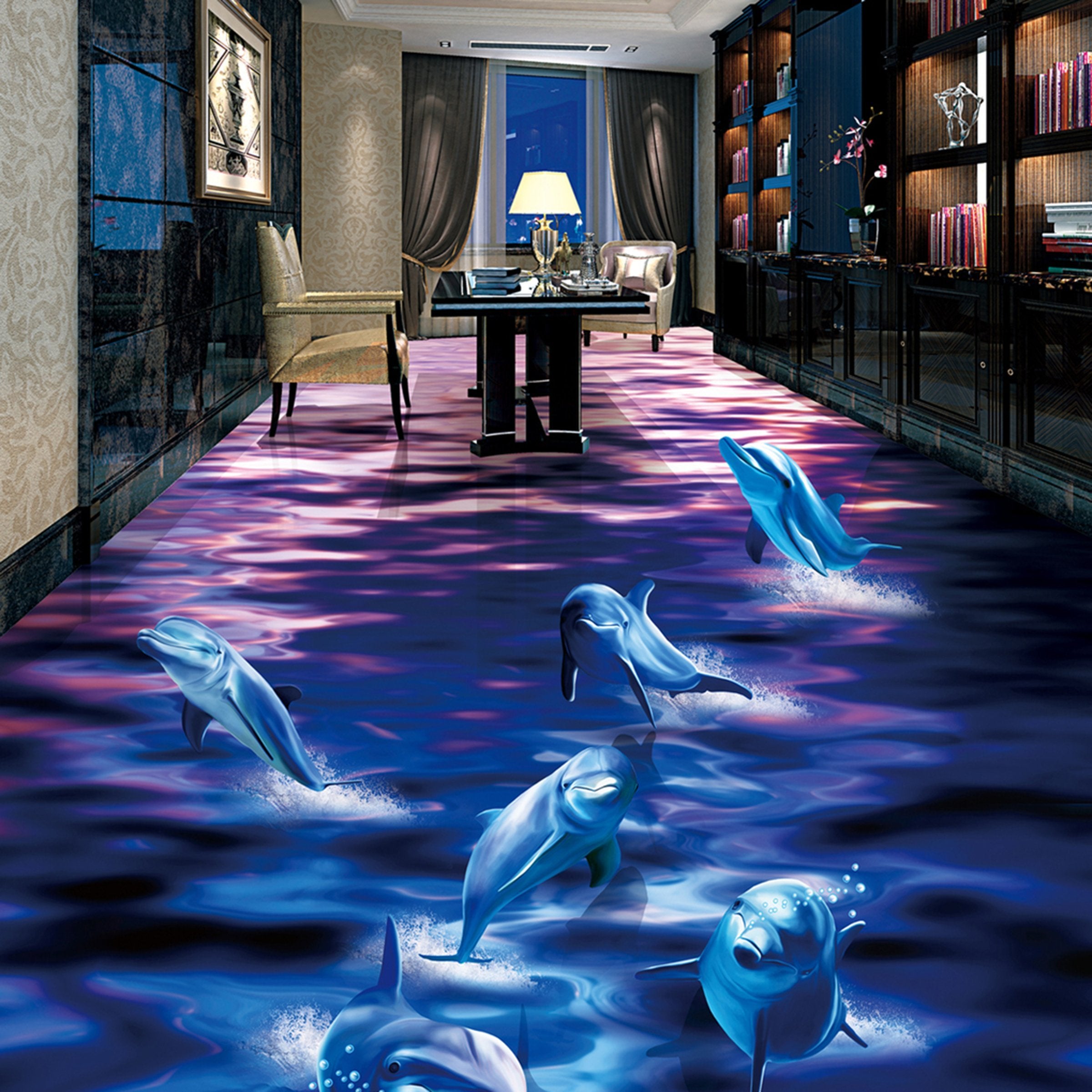 3D Cute Dolphin WG398 Floor Mural Wallpaper AJ Wallpaper 2 