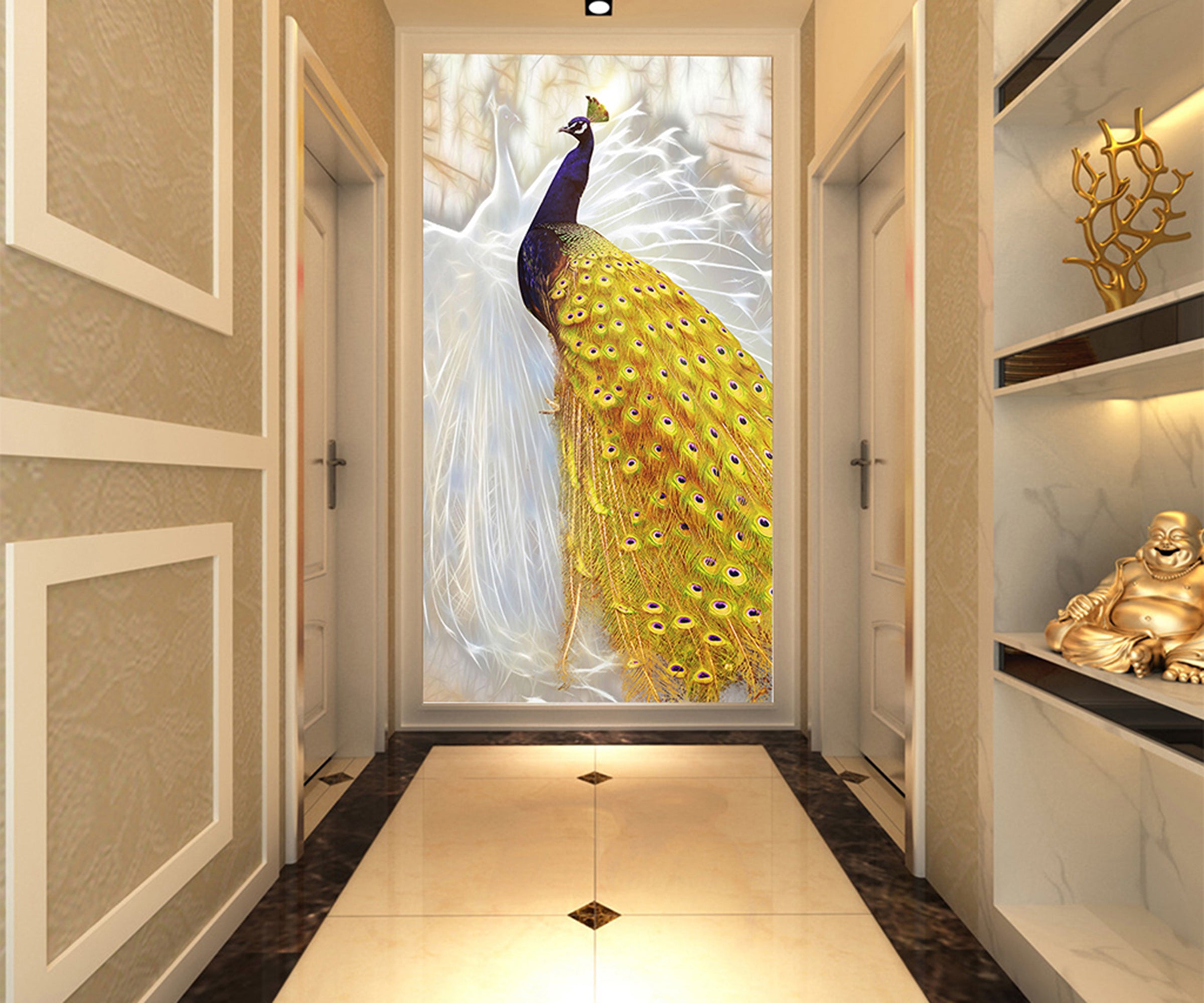 3D Golden Peacock WG004 Wall Murals