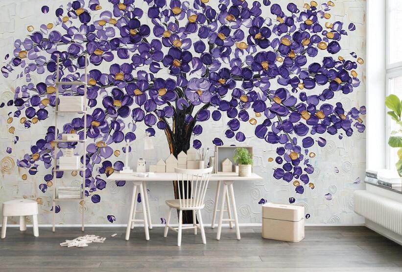 3D Purple Leaves 294 Wall Murals Wallpaper AJ Wallpaper 2 