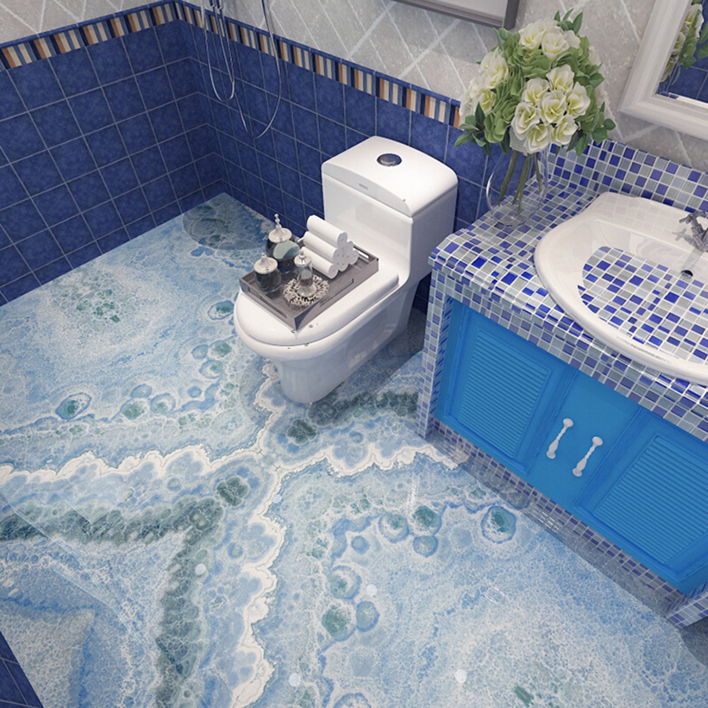 3D Blue Marble Pattern WG397 Floor Mural Wallpaper AJ Wallpaper 2 