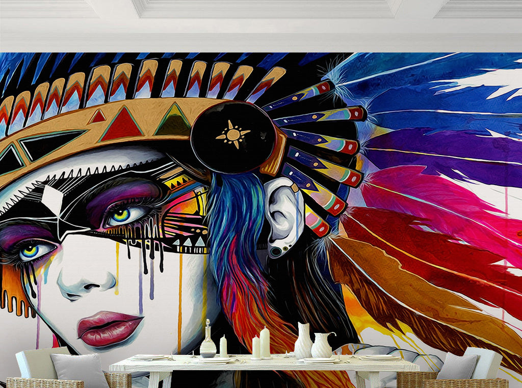 3D Feather Woman WG128 Wall Murals
