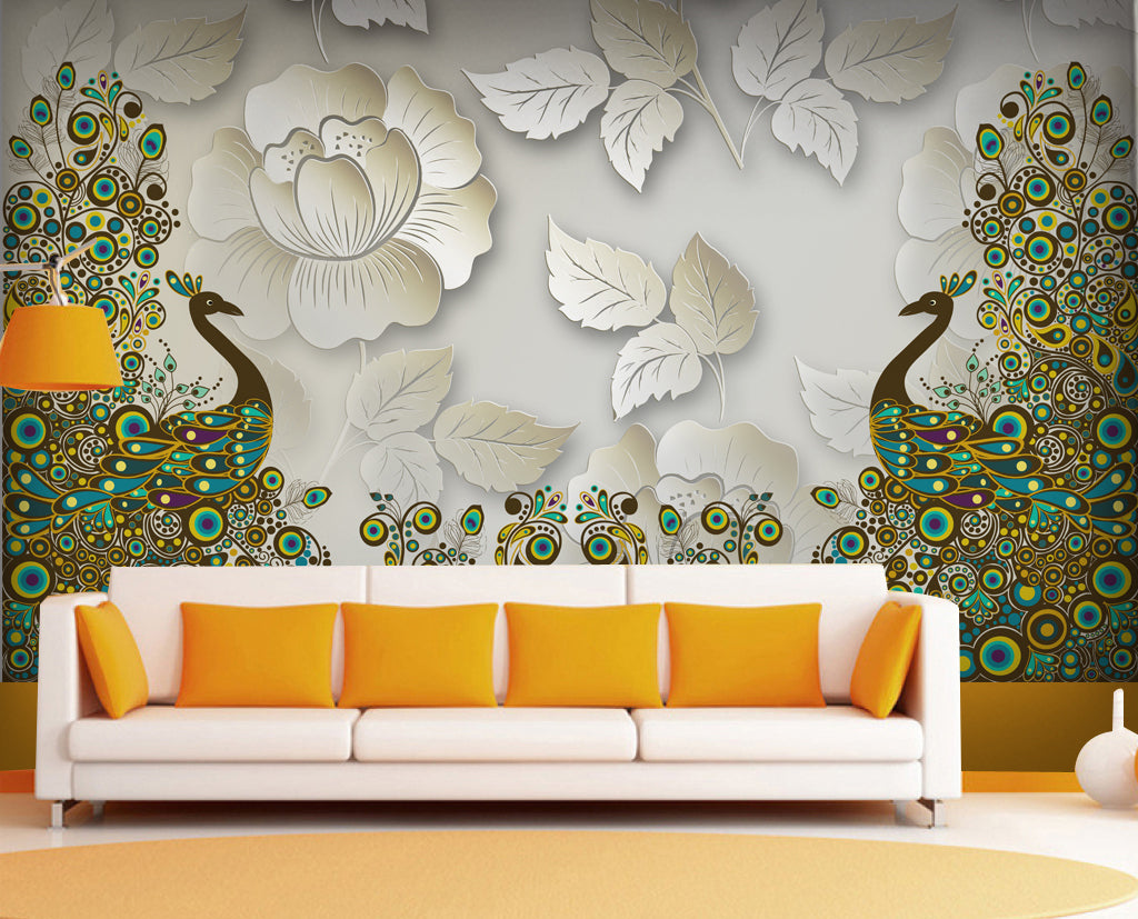 3D Peacock Flower WG051 Wall Murals