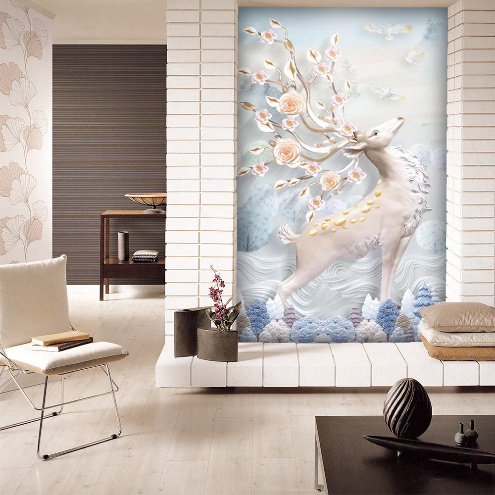 3D White Elegant Fawn WC819 Wall Murals