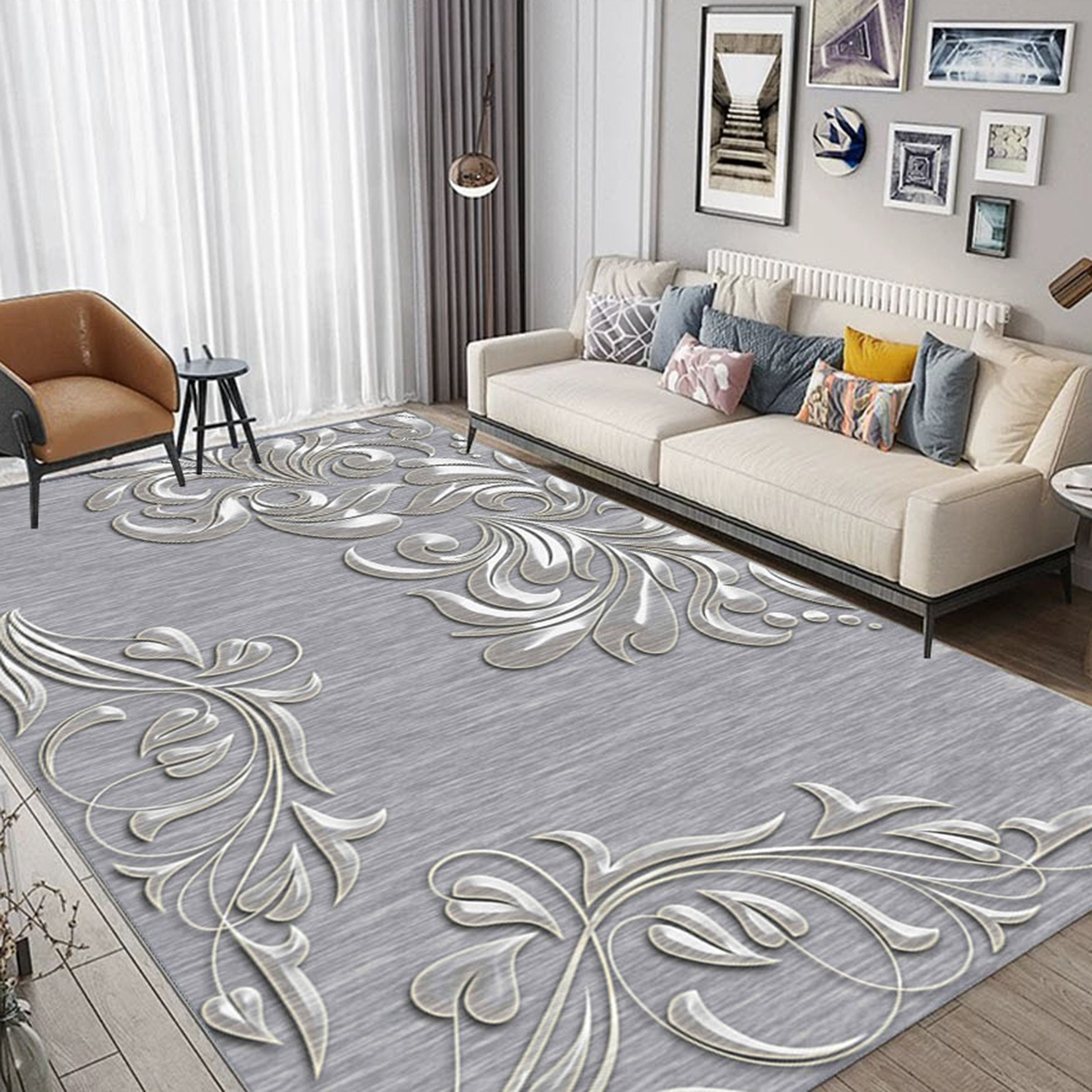 3D Gray Leaves WG490 Non Slip Rug Mat Mat AJ Creativity Home 