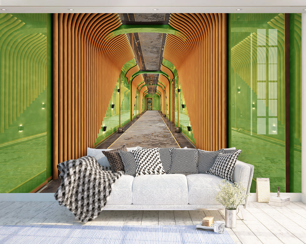 3D Yellow Corridor WC045 Wall Murals